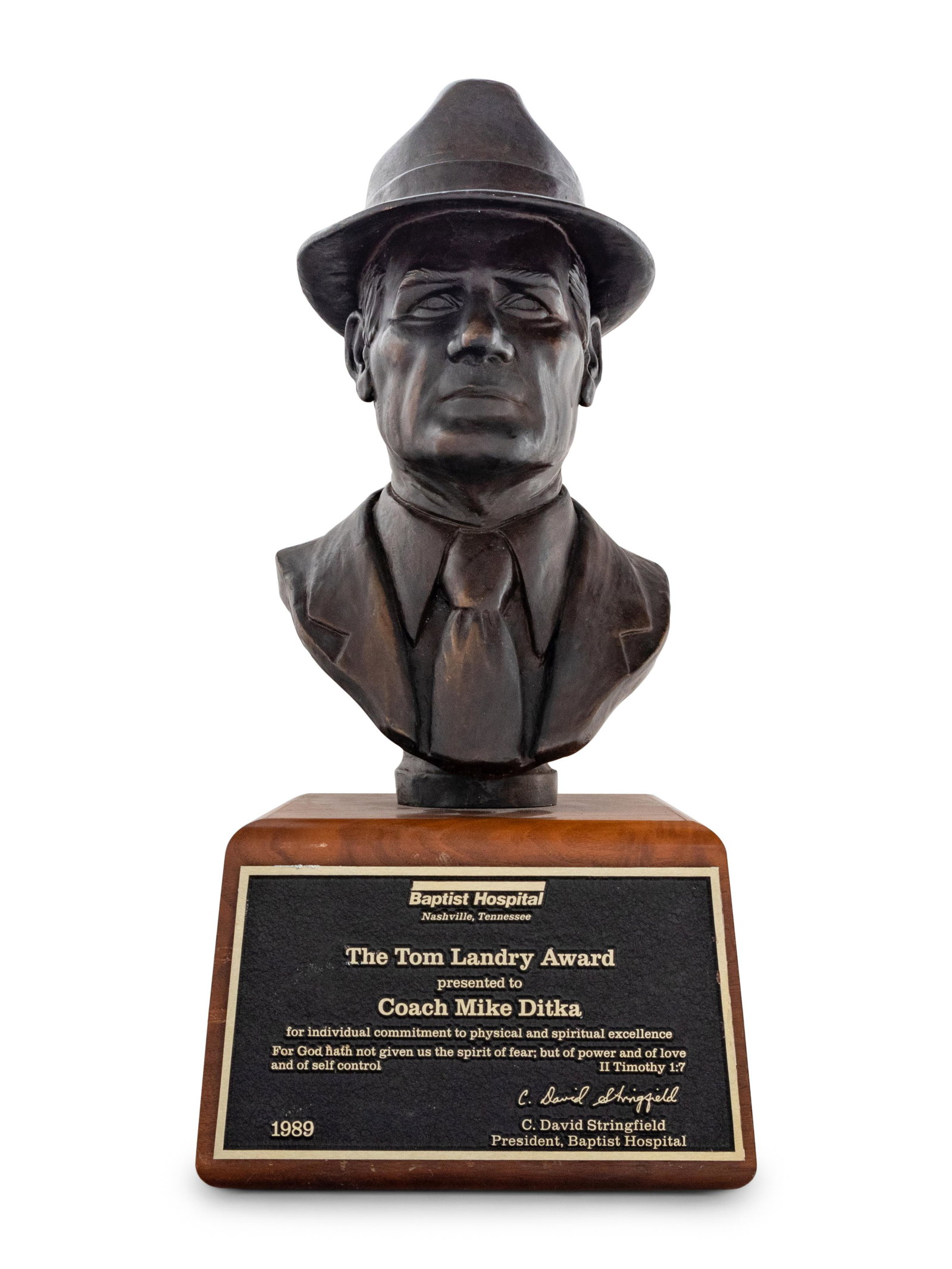 A 1989 Baptist Hospital of Nashville Tom Landry Award Present to Mike Ditka Formerly Displayed at (1 of 4)