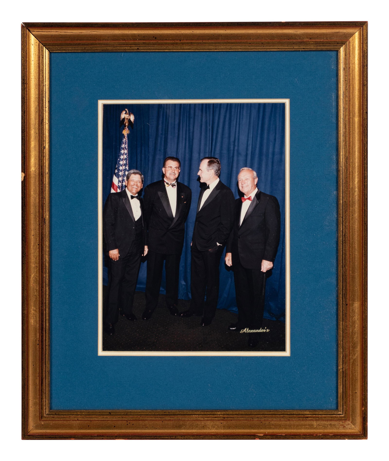 A Group of Six Photographs of Notable Politicians Formerly Displayed at Mike Ditka's Restaurant: A Group of Six Photographs of Notable Politicians Formerly Displayed at Mike Ditka's Restaurant Framed photographs depicting numerous notable politicians including Dwight D. Eisenhower, George H.W. Bu