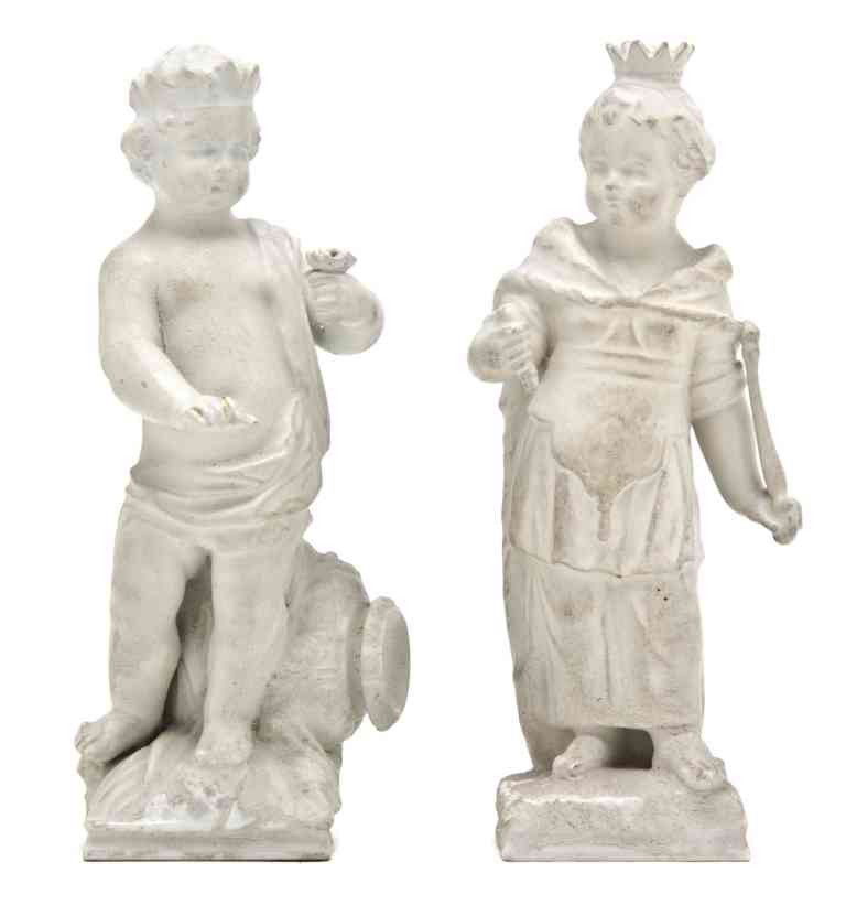 Two Berlin (K.P.M.) Bisque Porcelain Figures, Heig: Two Berlin (K.P.M.) Bisque Porcelain Figures, depicting a boy and a girl, each having sceptre mark. Height 4 5/8 inches. Property from the Collection of Marilyn Raskin, Wayzata, Minnesota