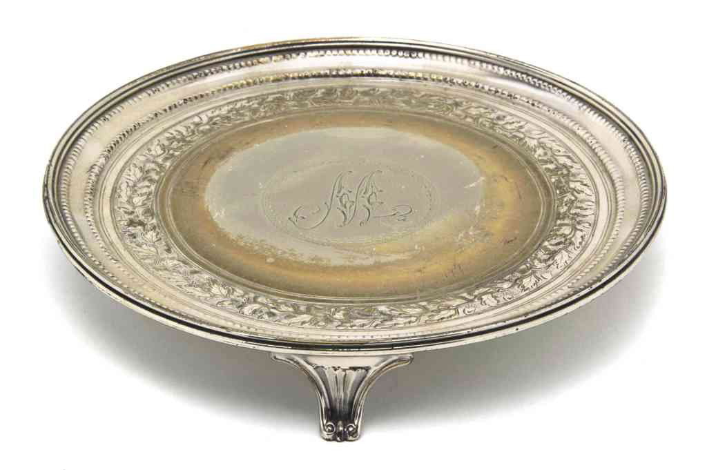 An English Silver Salver, Diameter 6 inches.: An English Silver Salver, London, maker's mark of WS, of circular footed form, approximate weight 5.74 ozt. Diameter 6 inches.