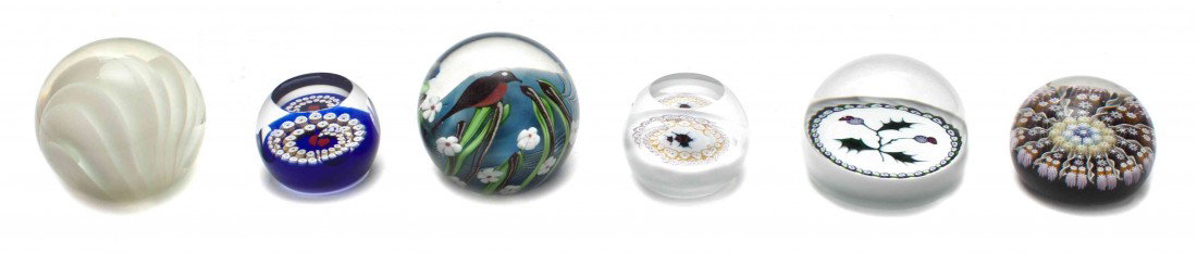 A Group of Two Orient & Flume Paperweights, Heigh: A Group of Two Orient & Flume Paperweights, together with four others. Height of tallest 2 3/8 inches.