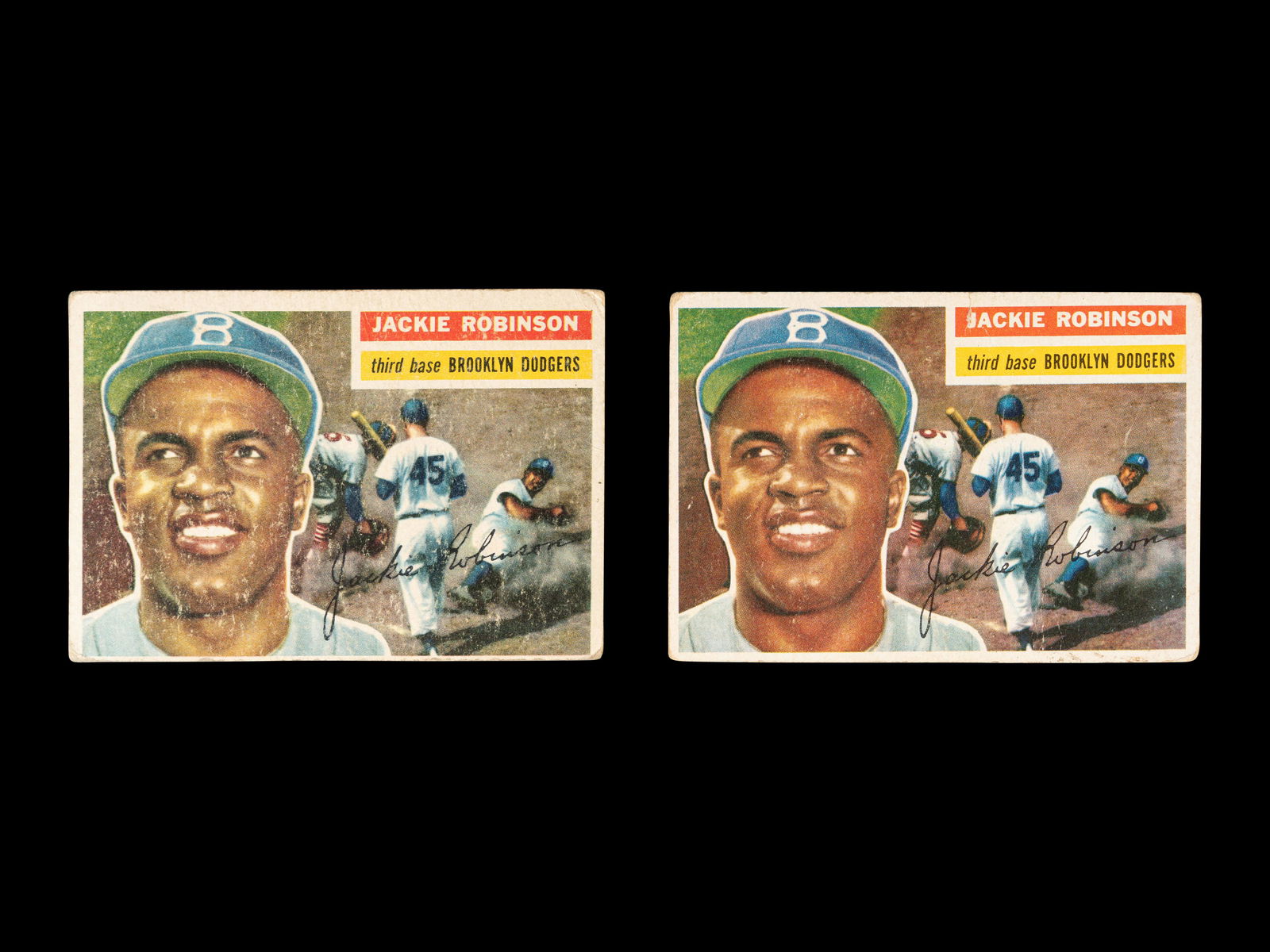 A Group of 1956 Topps Jackie Robinson Baseball Cards No. 30 (1 of 2)