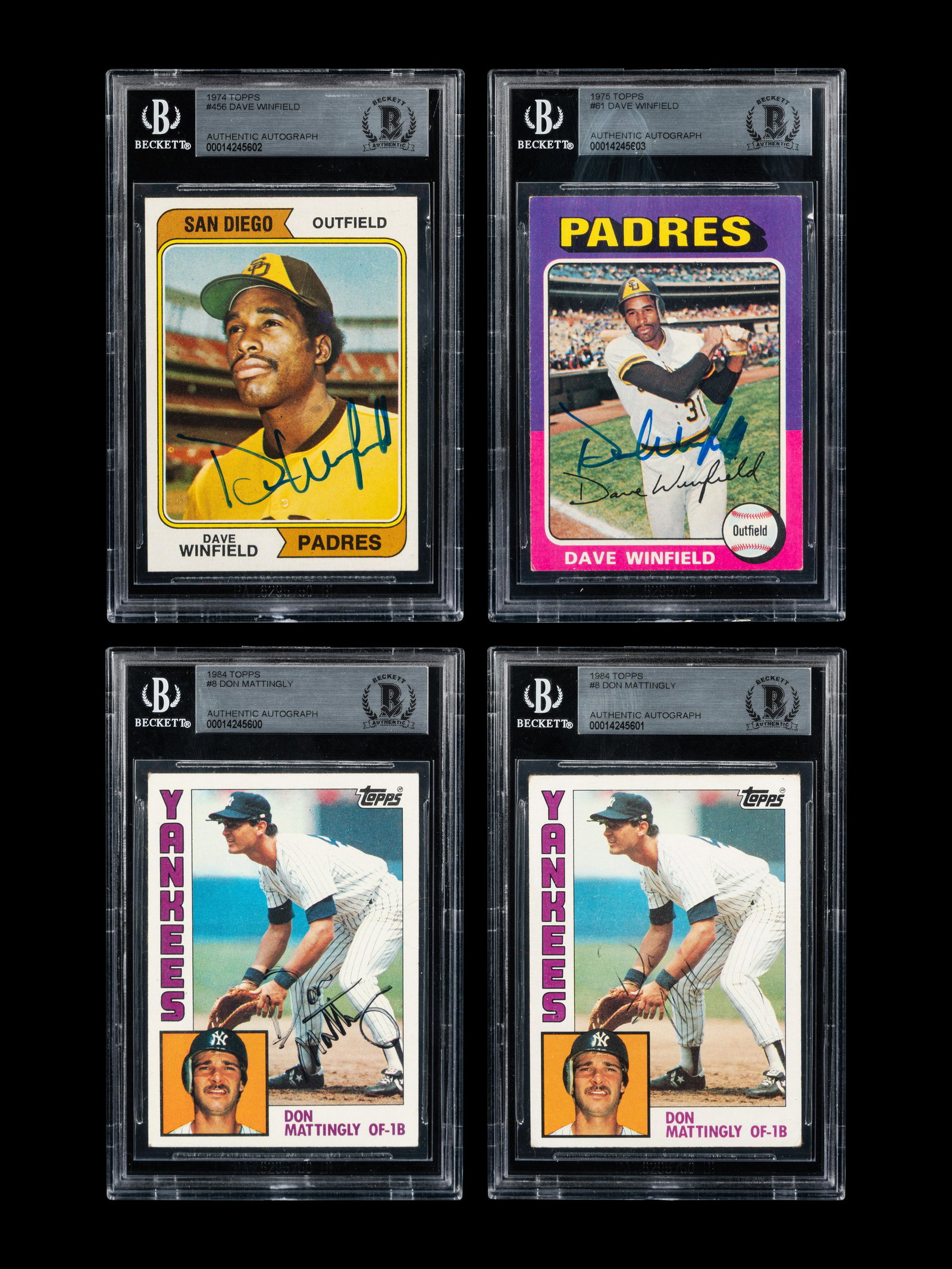 A Group of Four Dave Winfield and Don Mattingly Signed Baseball Cards Including Autographed Rookies (1 of 10)