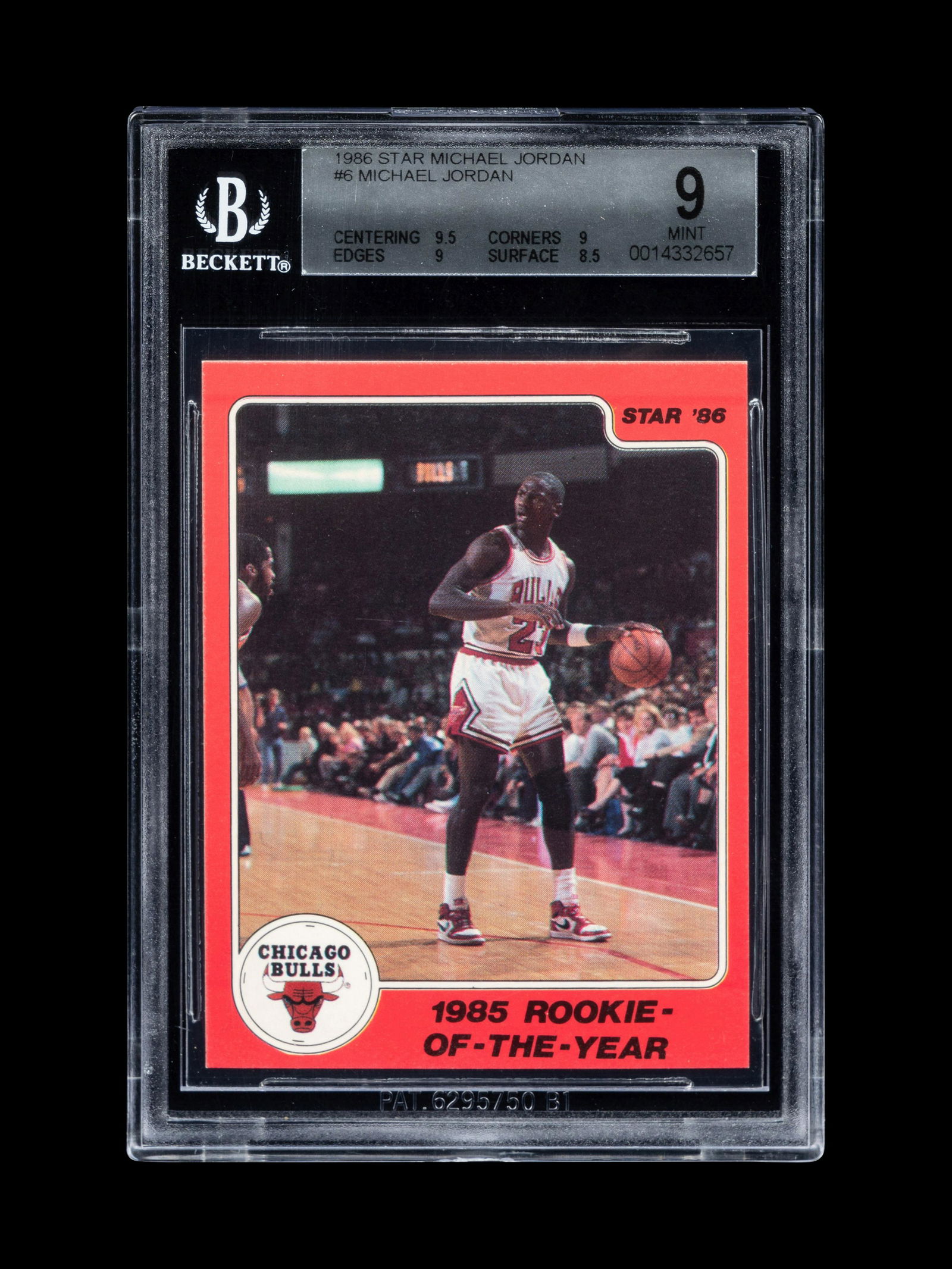 A 1986 Star Michael Jordan Set Break Basketball Card No. 6 1985 Rookie Of The Year (BGS 9 MINT, 9.5 (1 of 2)