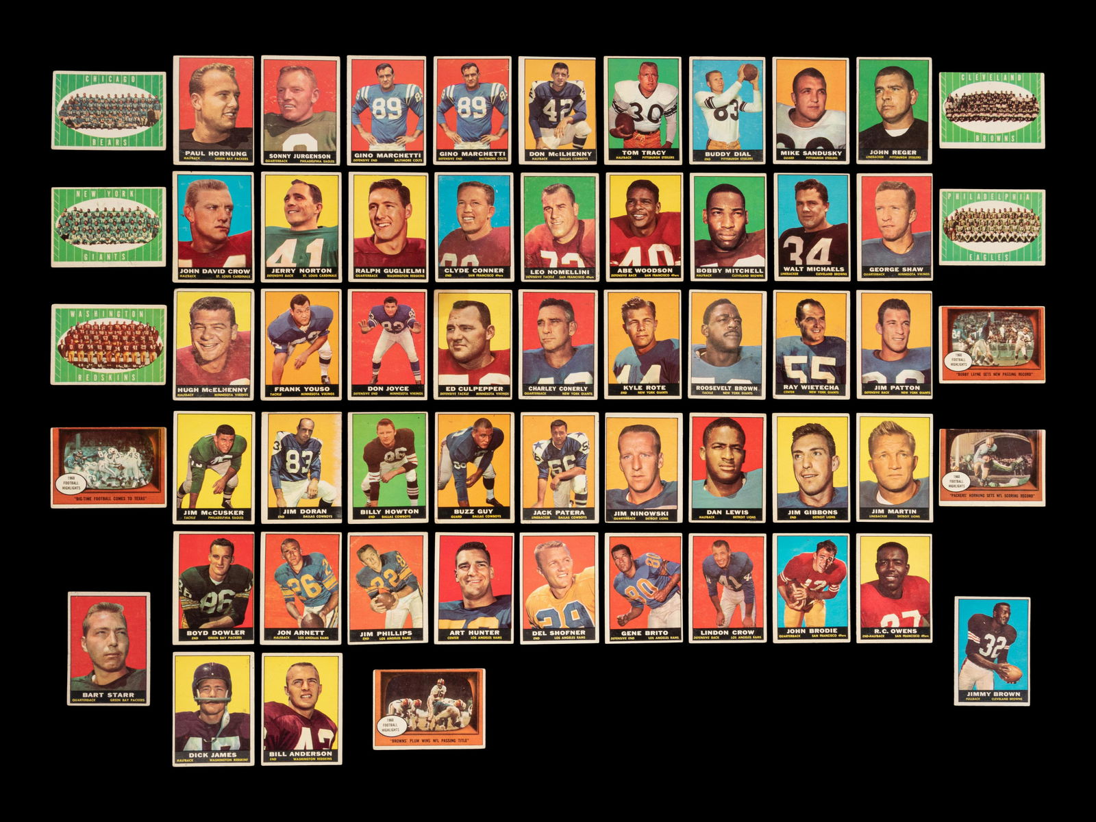 A Group of Assorted 1961 Topps Football Cards Including Jim Brown and Bart Starr, (1 of 4)