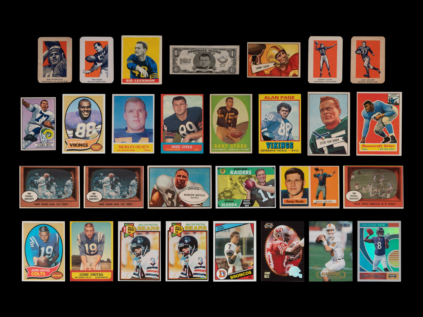 A Group of 27 Assorted Football Hall of Fame Football Cards (Including John Elway, Sid Luckman and (1 of 4)
