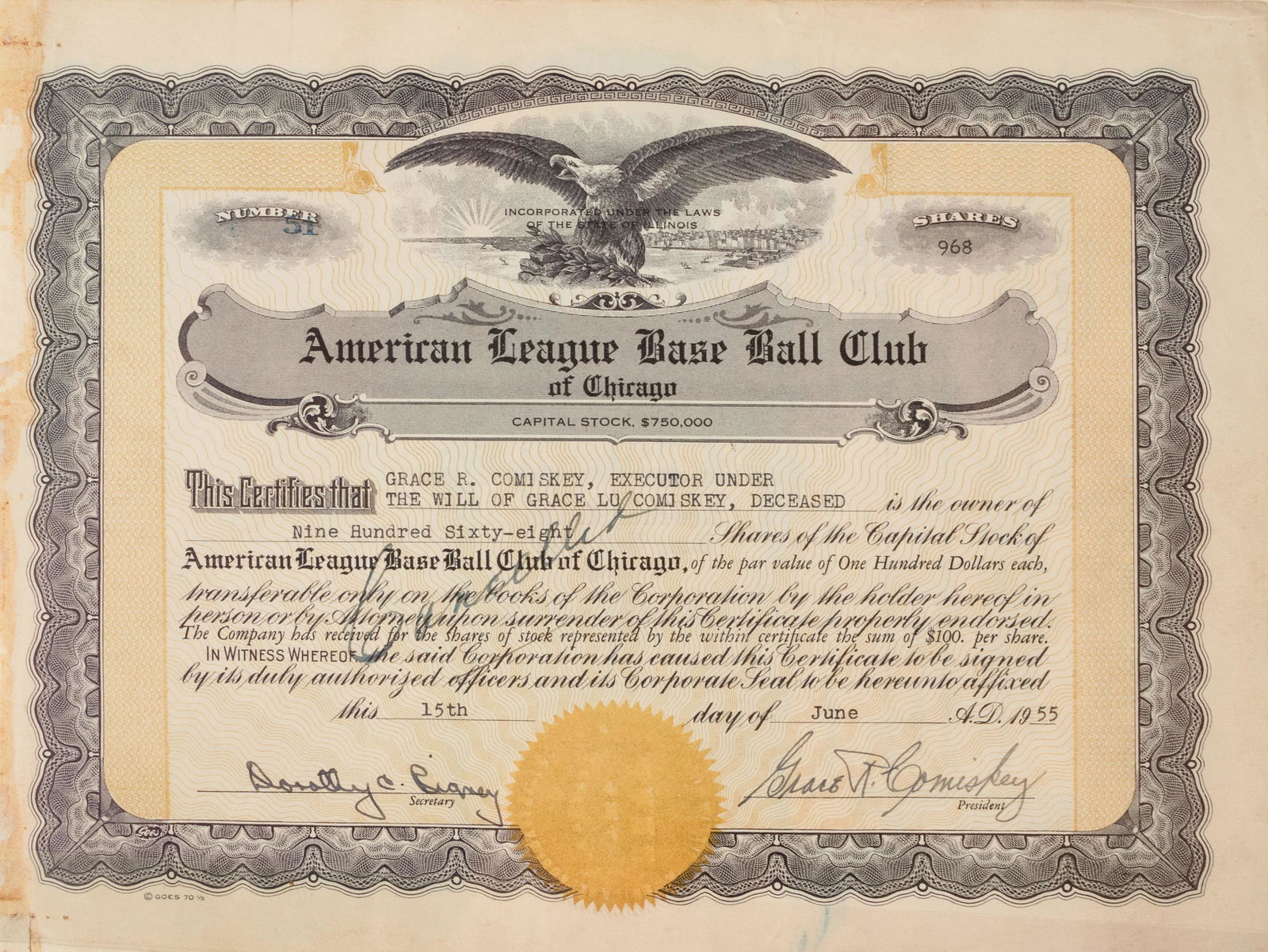 A Group of Assorted Vintage Professional Baseball Stock Certificates, (1 of 9)