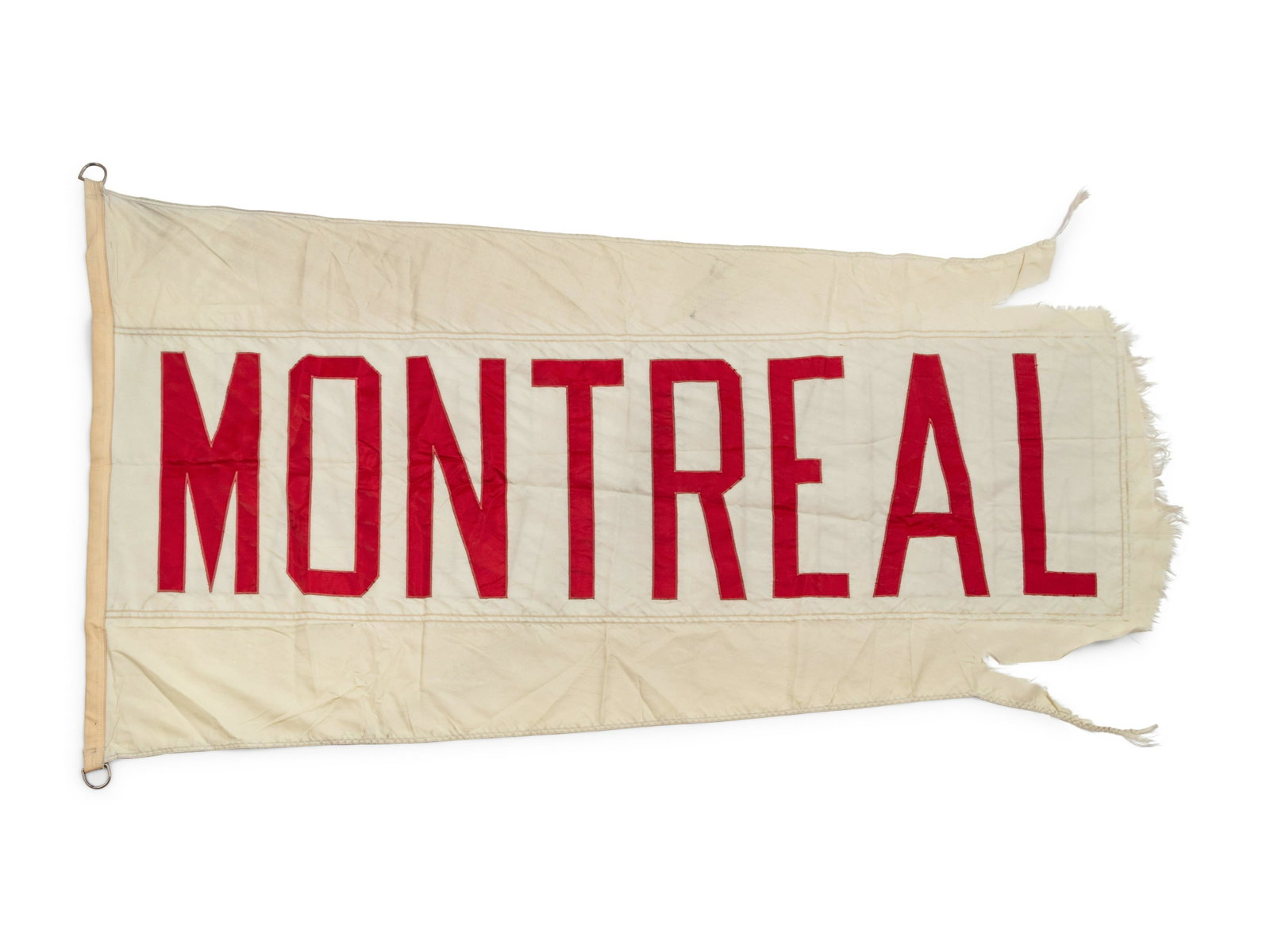 A Montreal Flag Once Flown on Wrigley Field Scoreboard Collected by Former Chicago Cubs Wrigley: A Montreal Flag Once Flown on Wrigley Field Scoreboard Collected by Former Chicago Cubs Wrigley Field Head Scorekeeper, Property from The Collection of Wrigley Field Head Scorekeeper Brian Helmus