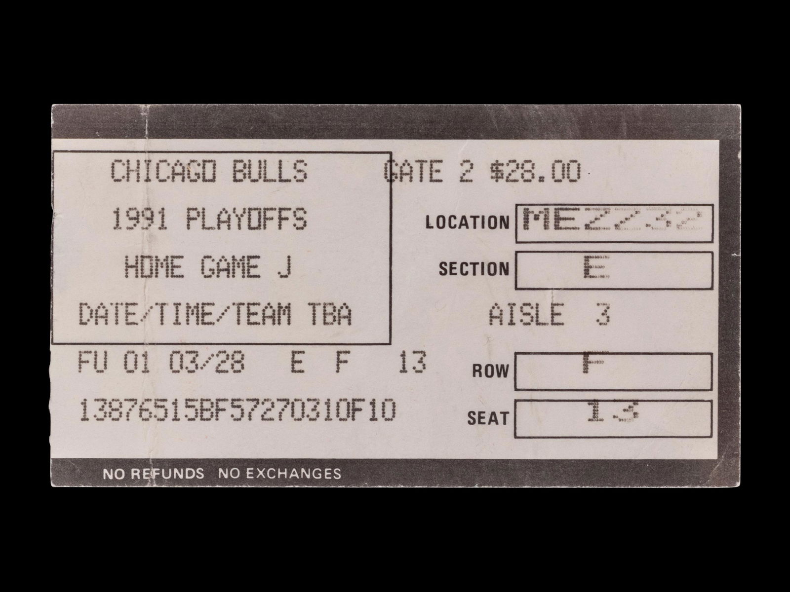 A 1991 Chicago Bulls vs. Los Angeles Lakers NBA Finals Game 2 Ticket Stub ("A Spectacular Move By (1 of 2)