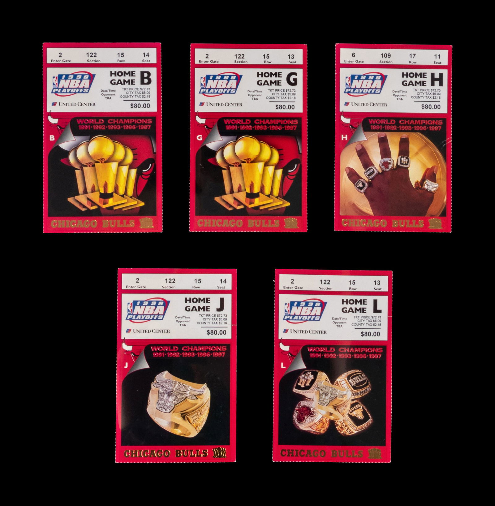 A Group of Five 1998 NBA Playoffs and Finals Chicago Bulls Michael Jordan Ticket Stubs, (1 of 2)