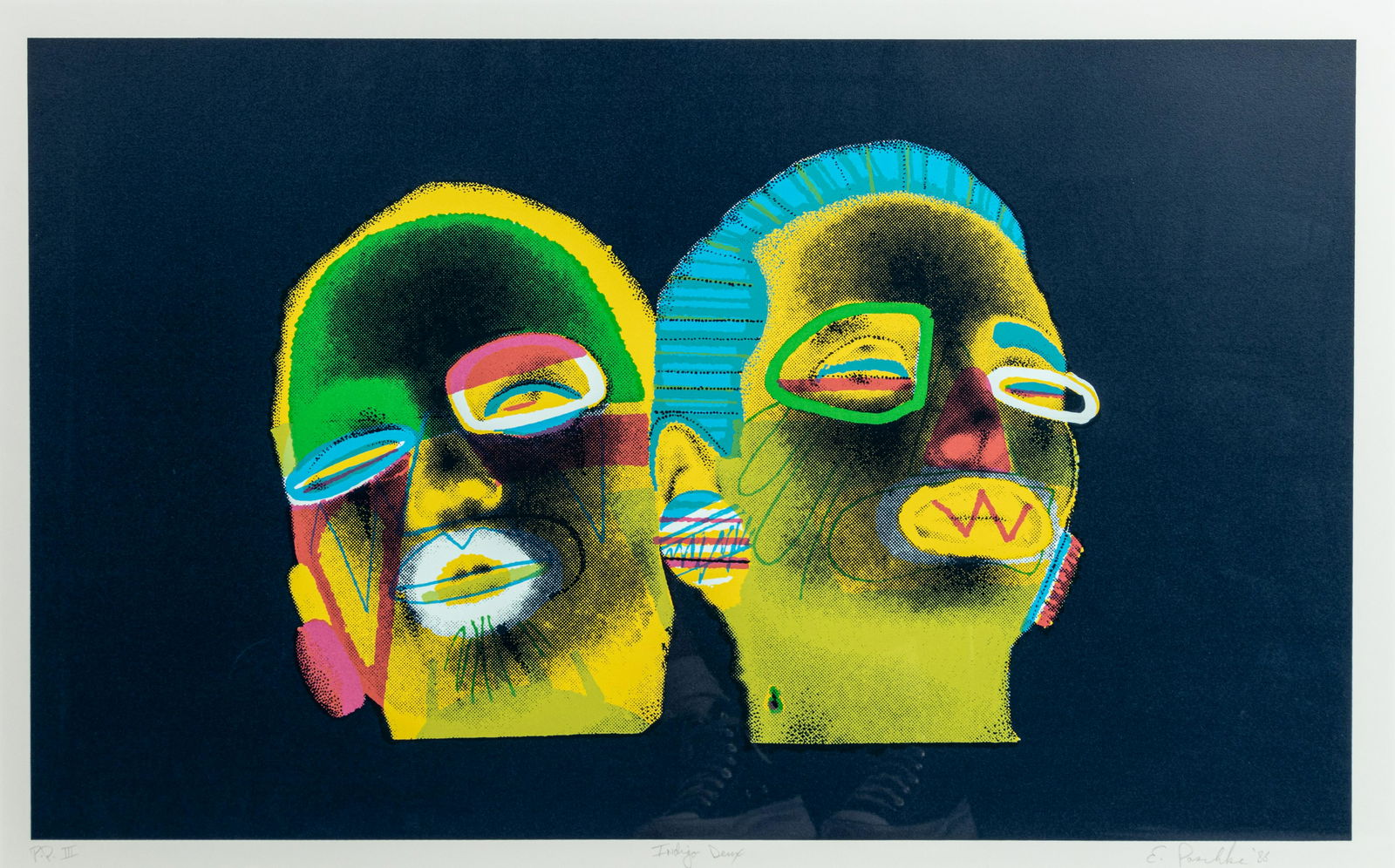 Ed Paschke (American, 1939-2004) Indigo Deux, 1988: Ed Paschke (American, 1939-2004) Indigo Deux, 1988 screenprint signed, dated, titled, and numbered P.P. III in pencil 20 x 33 inches. Property from a Private Collection, Chicago, Illinois Provenance: