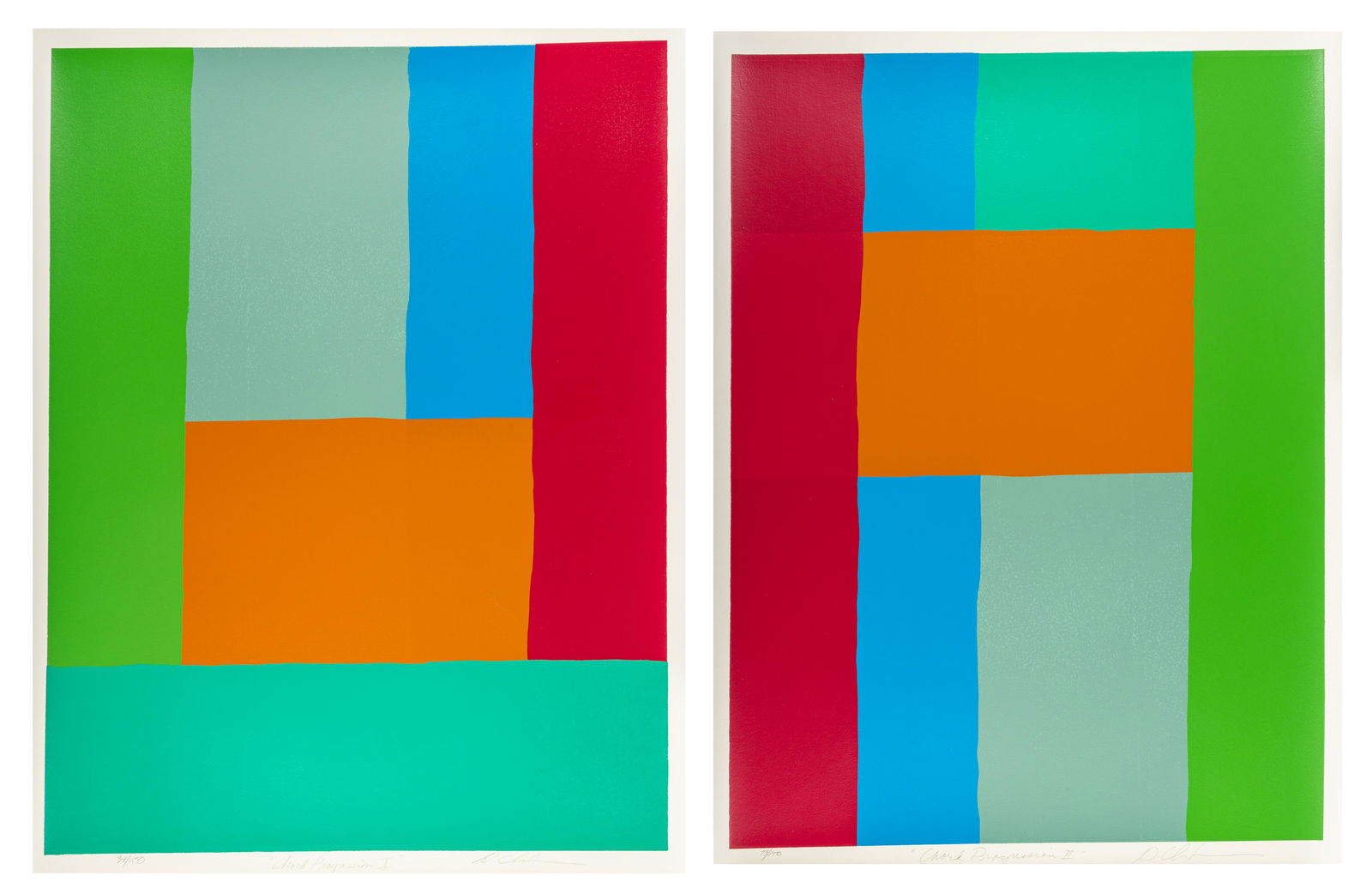 Dan Christensen (American, 1942-2007) Chord Progression I and II (a pair of works), 1978: Dan Christensen (American, 1942-2007) Chord Progression I and II (a pair of works), 1978 screenprints each signed, titled, and numbered from the edition of 150 in pencil 38 x 28 inches (each). Deacces