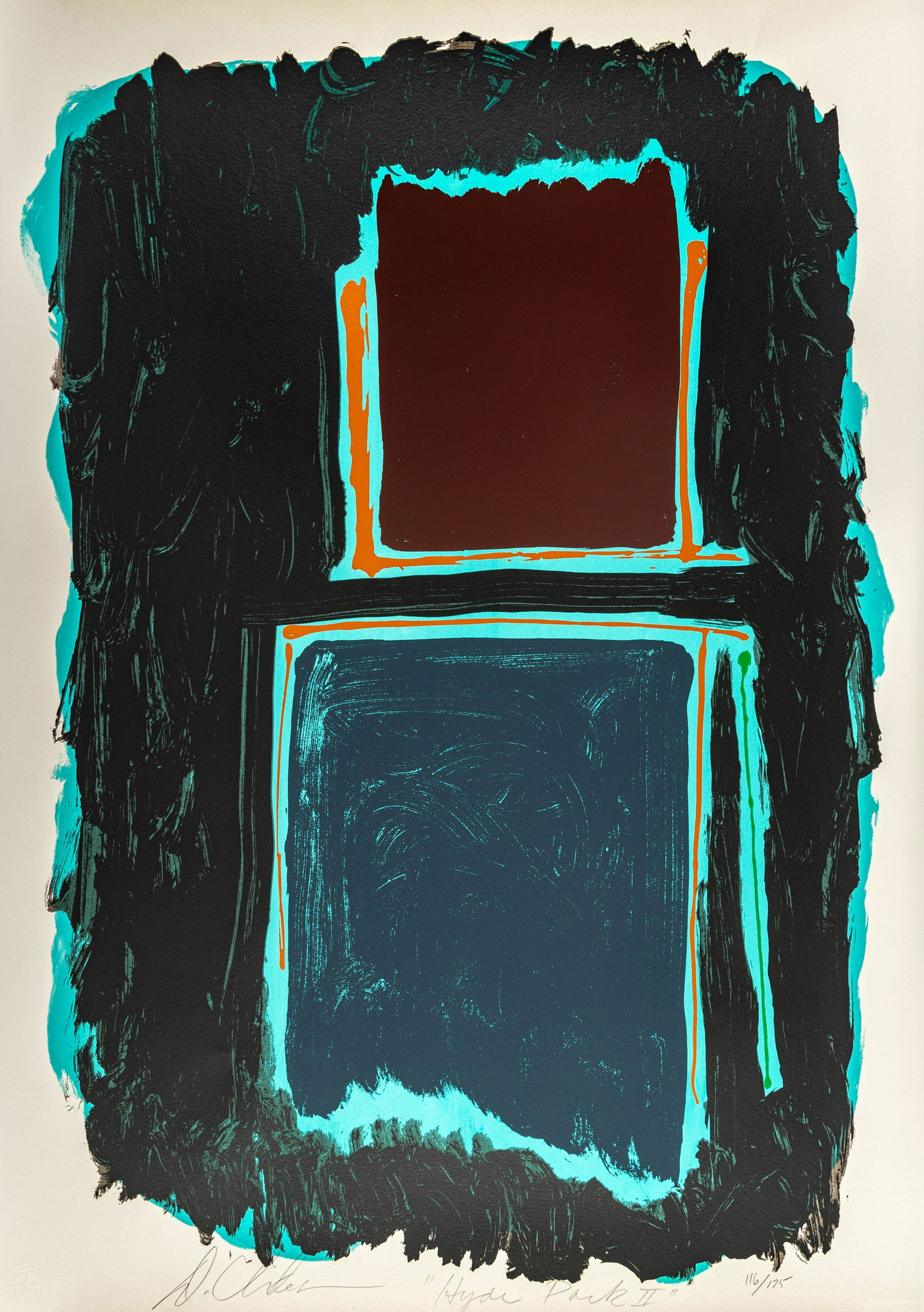 Dan Christensen (American, 1942-2007) Hyde Park II: Dan Christensen (American, 1942-2007) Hyde Park II screenprint signed, titled, and numbered 116/175 in pencil 37 1/2 x 27 inches. Deaccessioned from the Boca Raton Museum of Art to benefit the Acquisi