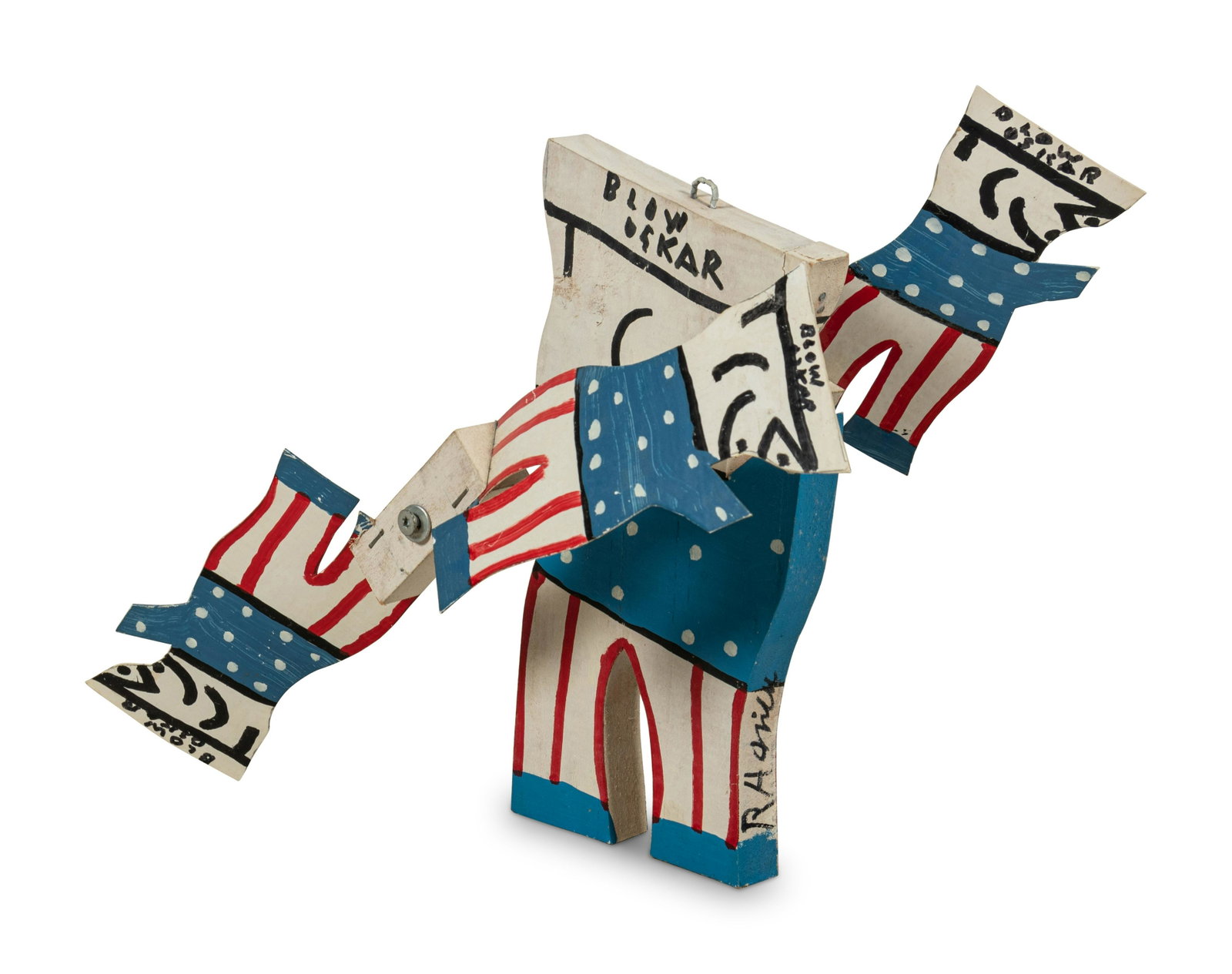 Reuben A. Miller (American, 1912-2006) Blow Oskar,a whirligig: Reuben A. Miller (American, 1912-2006) Blow Oskar,a whirligig mixed media signed RAMiller (front leg) Height: 10 inches. Property from a Private Collection, Chicago, Illinois