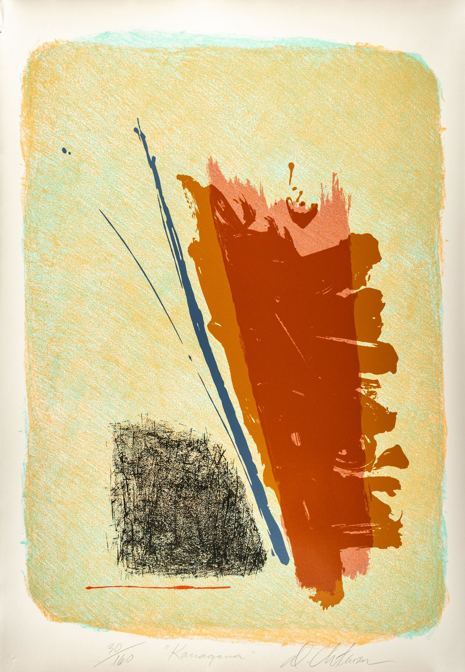 Dan Christensen (American, 1942-2007) Kangana: Dan Christensen (American, 1942-2007) Kangana screenprint signed, titled, and numbered 30/160 in pencil 38 1/2 x 27 1/2 inches. Deaccessioned from the Boca Raton Museum of Art to benefit the Acquisiti