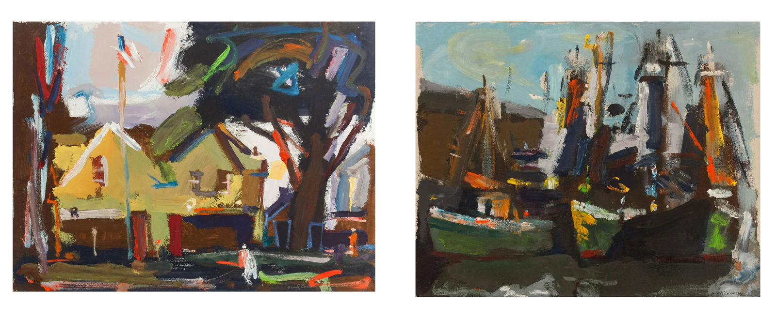 Frederick Conway (American, 1900-1973) Two works:House with Flag andHarbor Scene (1 of 5)