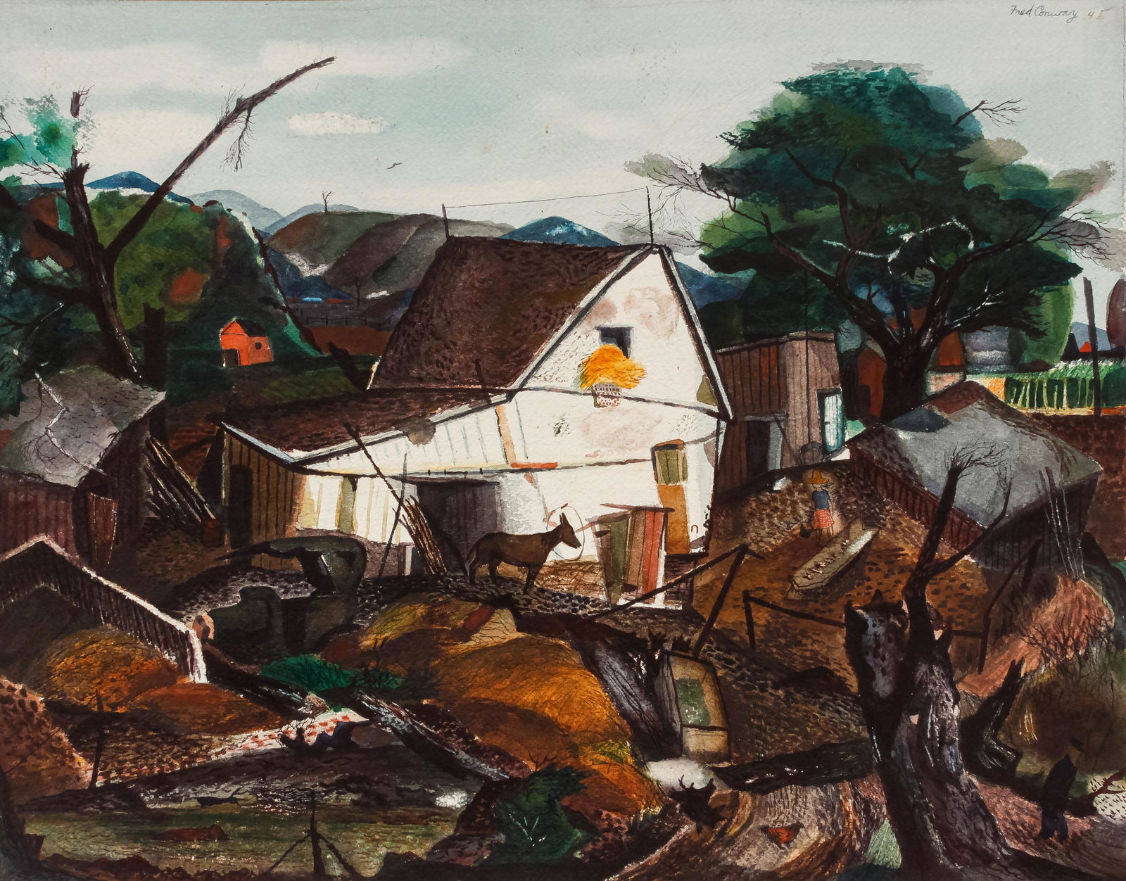 Frederick Conway (American, 1900-1973) Barn Yard, 1945 (1 of 4)