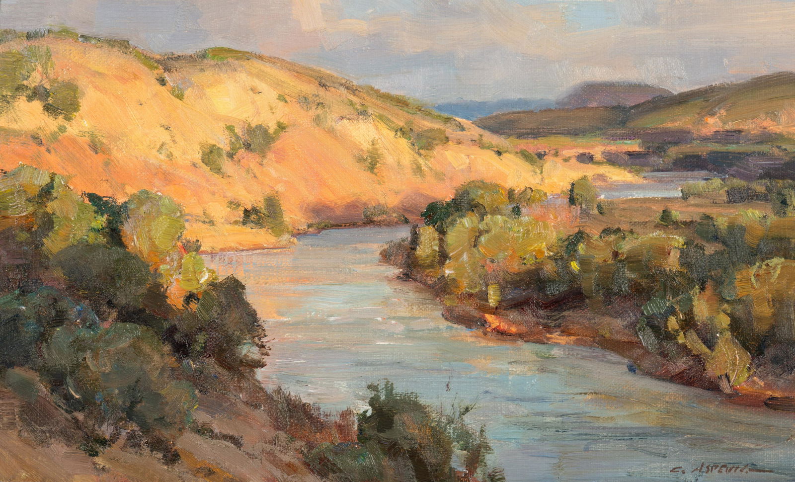 Clyde Aspevig (American, b. 1951) Chama River: Clyde Aspevig (American, b. 1951) Chama River oil on board signed C. Aspevig (lower right) 8 x 13 inches Property from the Collection of General Walter B. Ratliff, Boerne, Texas