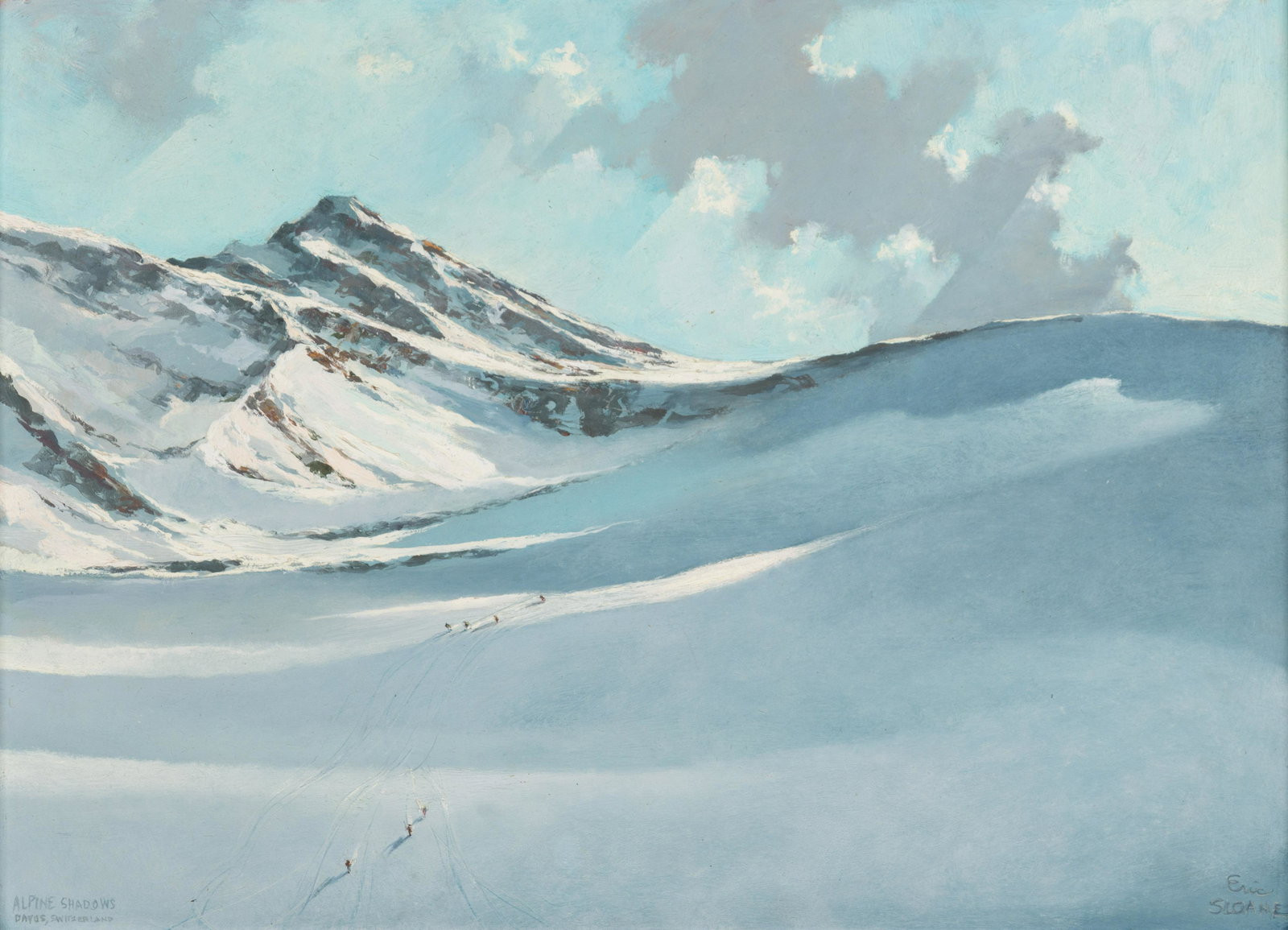 Eric Sloane (American, 1905-1985) Alpine Shadows, Davos, Switzerland: Eric Sloane (American, 1905-1985) Alpine Shadows, Davos, Switzerland oil on board signed Eric Sloane (lower right) and titled (lower left); signed (verso) 21 x 29 inches Property from Estate of Pete a