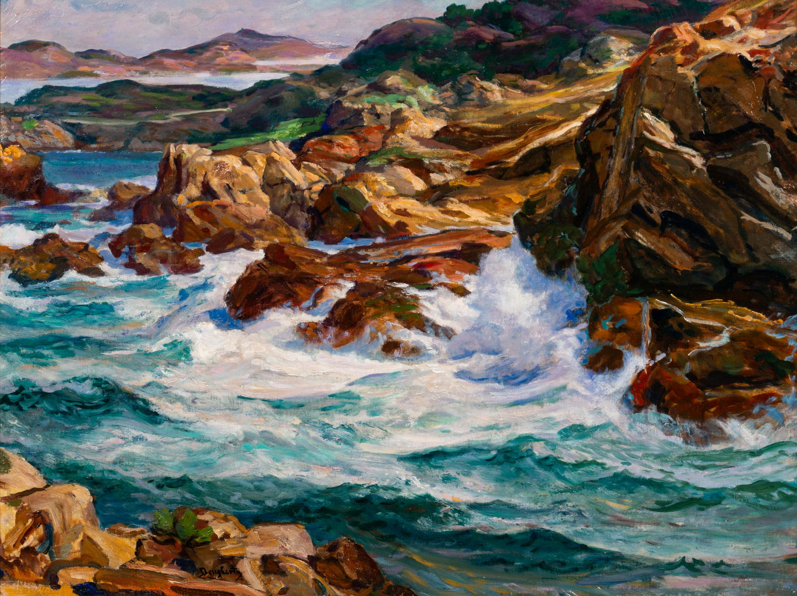 Paul Dougherty (American, 1877-1947) Point Lobos: Paul Dougherty (American, 1877-1947) Point Lobos oil on canvas signed Dougherty (lower left) 36 x 48 inches Property from the Collection of John Foxley, Lyons, Wisconsin Provenance: Grand Central Art
