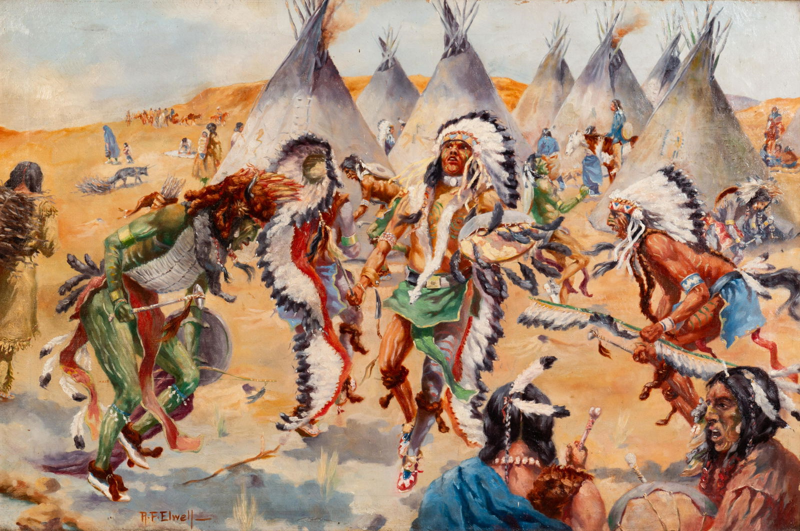 Robert Farrington Elwell  (American, 1874-1962) Native Americans Dancing (1 of 5)