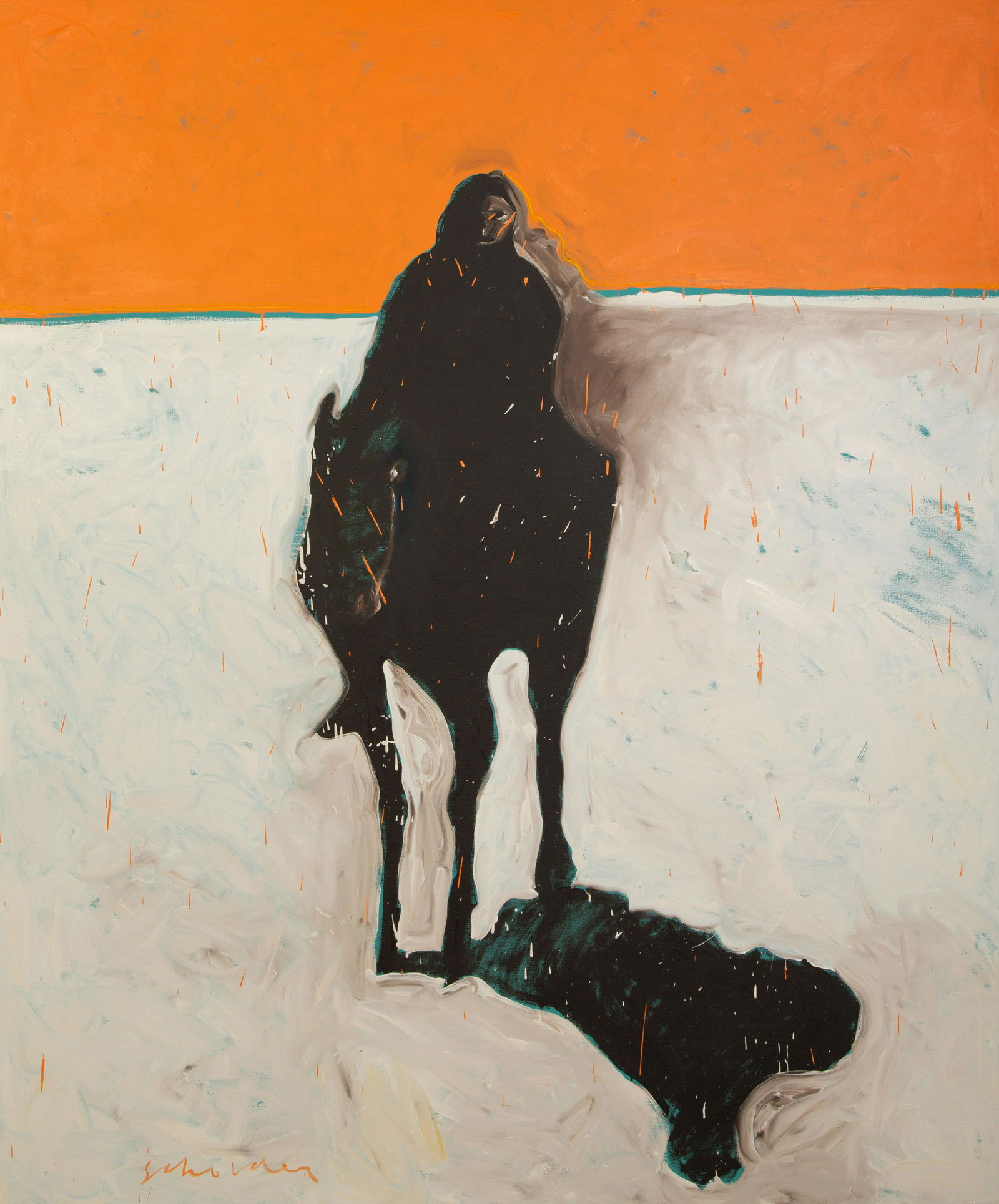 Fritz Scholder (Luiseno, 1937-2005) Horse and Rider: Fritz Scholder (Luiseno, 1937-2005) Horse and Rider acrylic on canvas signed Scholder (lower right) 80 x 68 inches Published: Joshua Charles Taylor, et. al., Fritz Scholder, Rizzoli, New York, 1982, p