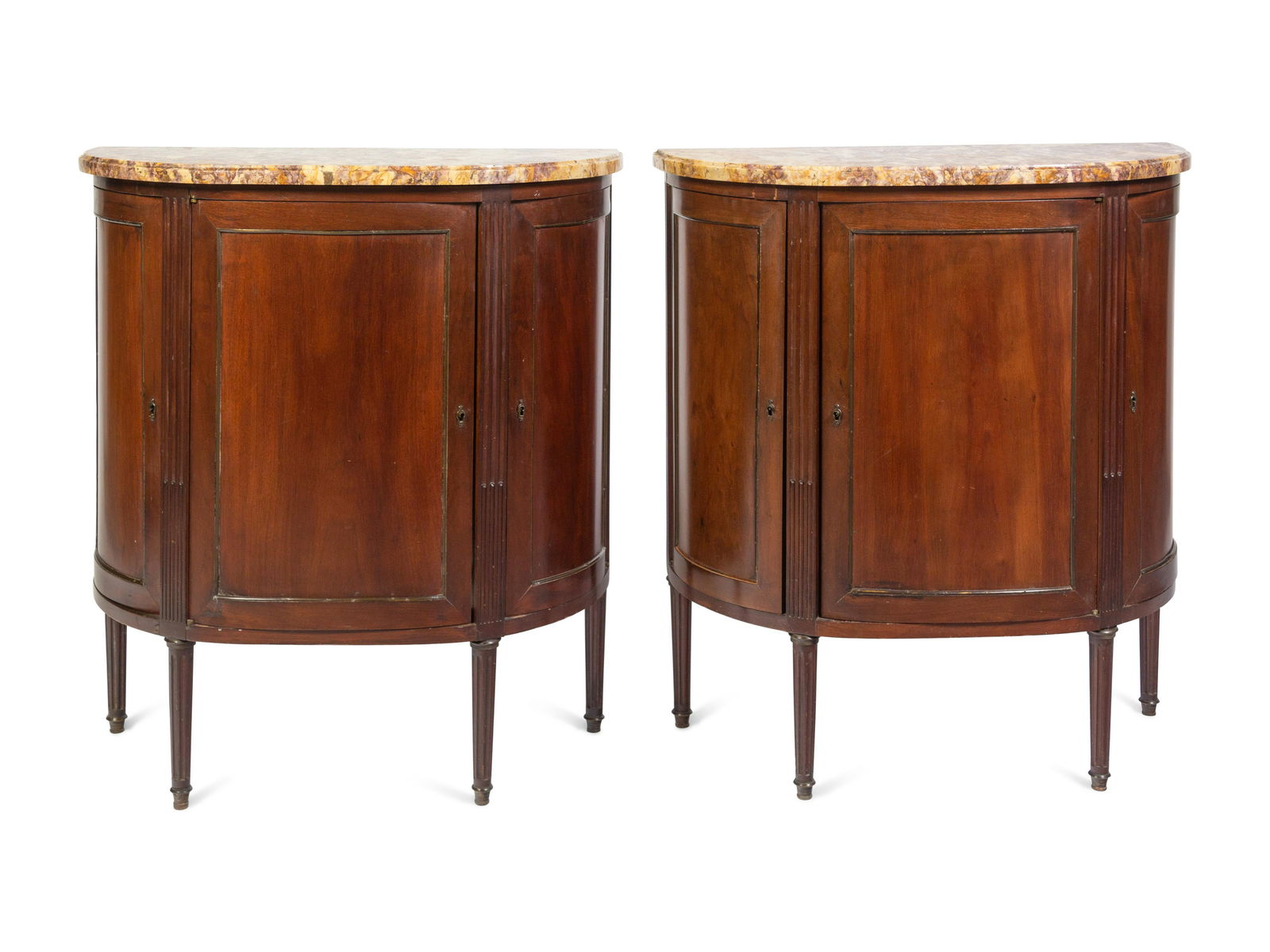 A Pair of Louis XVI Style Mahogany Marble-Top Cabinets (1 of 4)