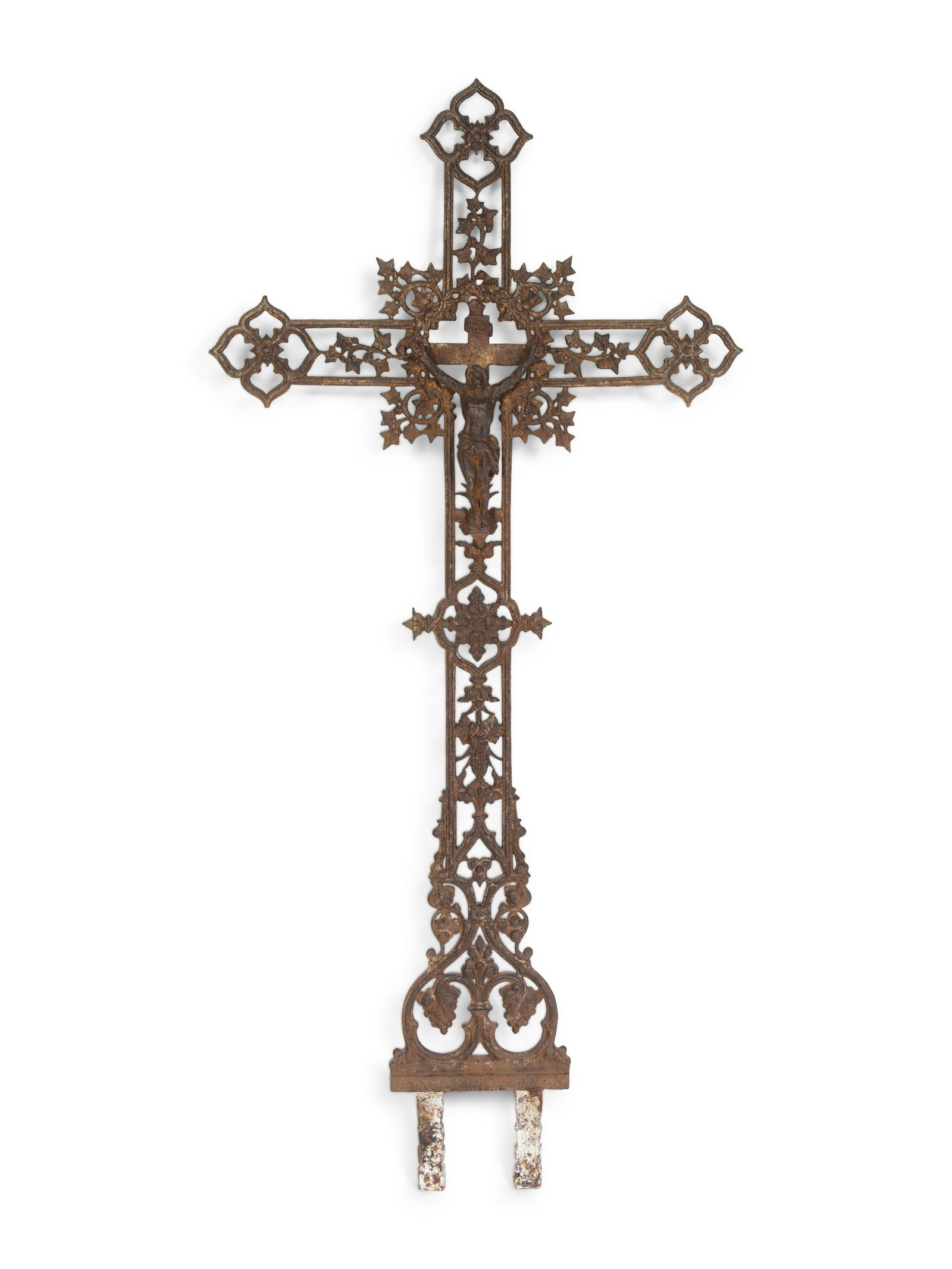 A French Cast Iron Crucifix Grave Marker: A French Cast Iron Crucifix Grave Marker Early 19th Century Height 61 x width 29 inches. 