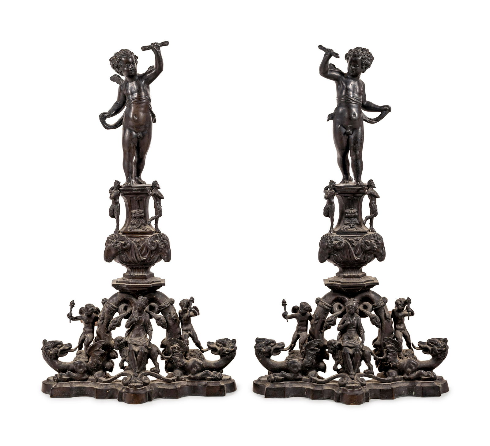 A Pair of Baroque Style Bronze Figural Andirons (1 of 5)