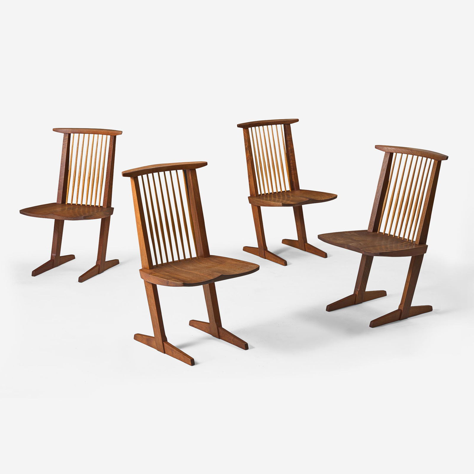 George Nakashima (American, 1905-1990) Set of Four "Conoid" Dining Chairs, New Hope, Pennsylvania, (1 of 2)