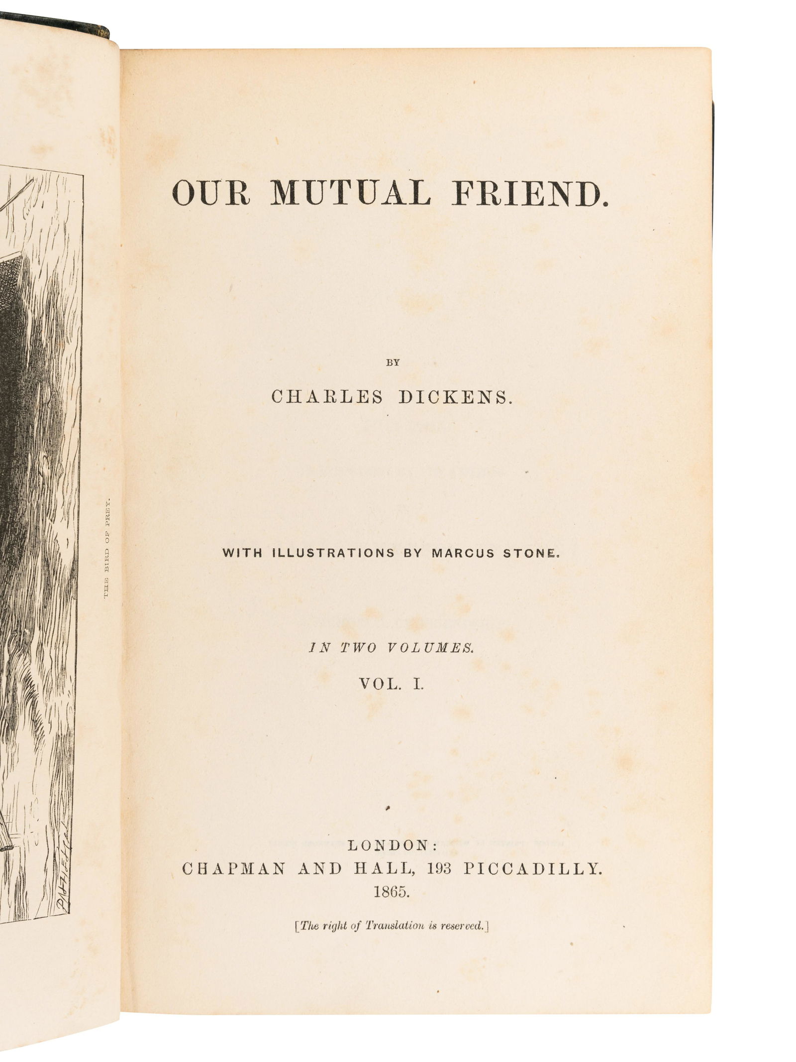 DICKENS, Charles (1812-1870). Our Mutual Friend. London: Chapman and Hall, 1865. FIRST EDITION IN (1 of 3)