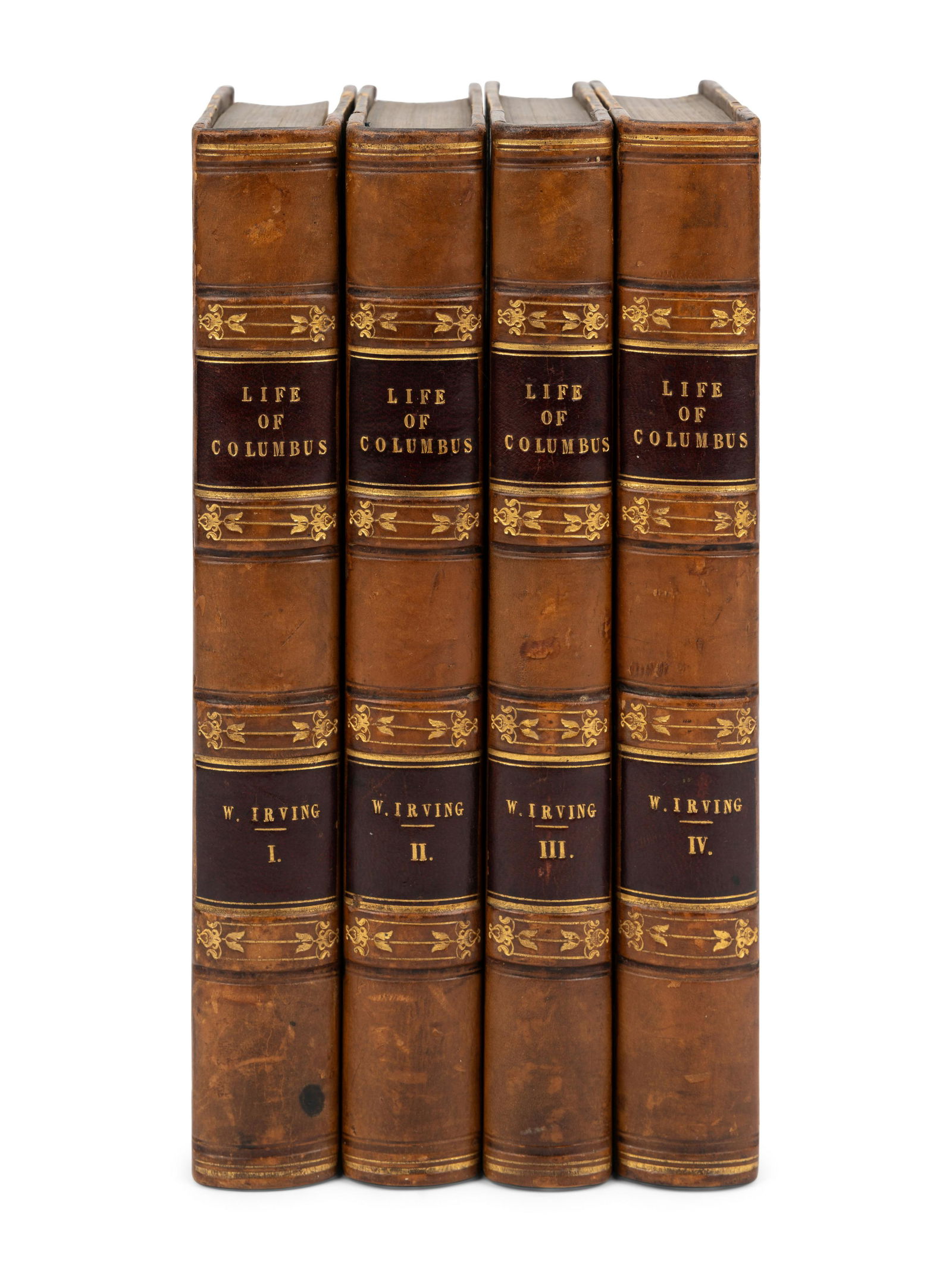 IRVING, Washington (1783-1859). A History of the Life and Voyages of Christopher Columbus. London:: IRVING, Washington (1783-1859). A History of the Life and Voyages of Christopher Columbus. London: John Murray, 1828. 4 volumes, 8vo. 2 folding maps. Contemporary half calf with marbled edges (