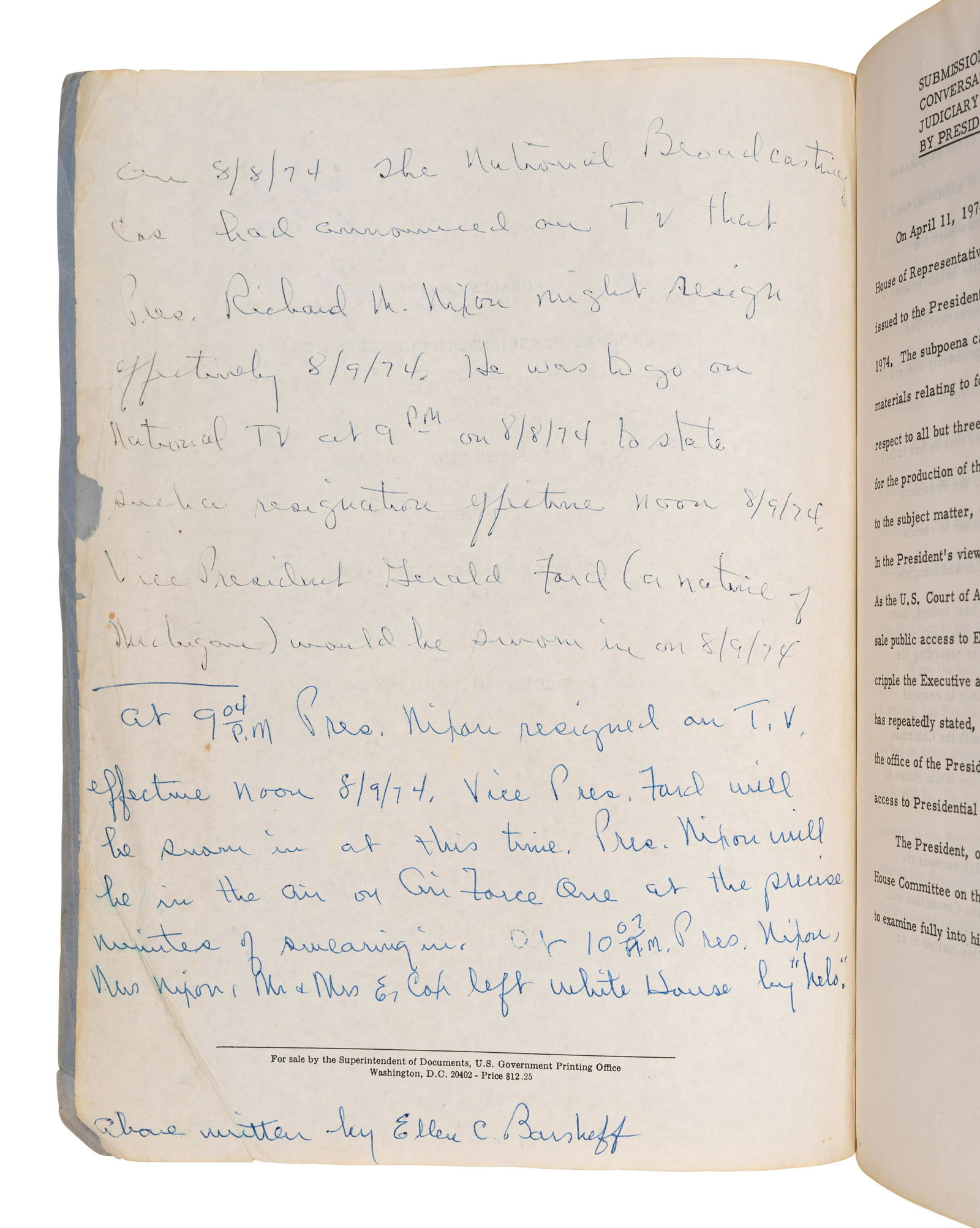 [WATERGATE]. Submission of Recorded Presidential Conversations To the Committee on the Judiciary of (1 of 2)