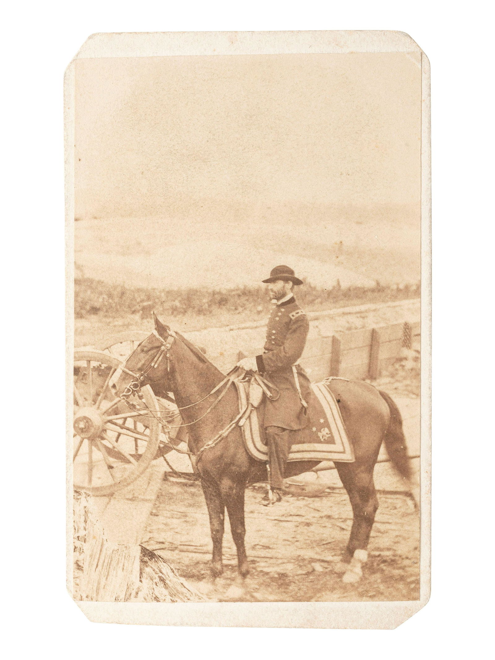 [CIVIL WAR]. CDV of General William T. Sherman on horseback at Federal Fort No. 7 before the Battle (1 of 2)