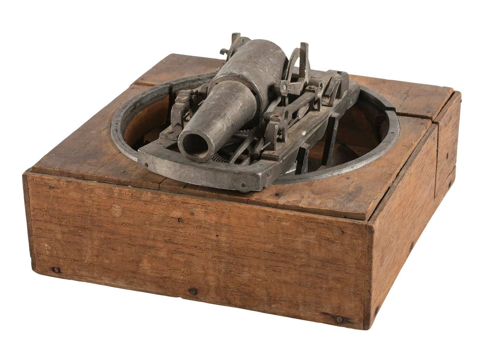 [SCIENCE & TECHNOLOGY]. Charles M. Hayden (1845-1934) archive featuring a patent model for a gun: [SCIENCE & TECHNOLOGY]. Charles M. Hayden (1845-1934) archive featuring a patent model for a gun mount with associated photographs, letters, and sketchbook. 7 1/4 x 7 1/4 x 4 1/2 in. patent model of a