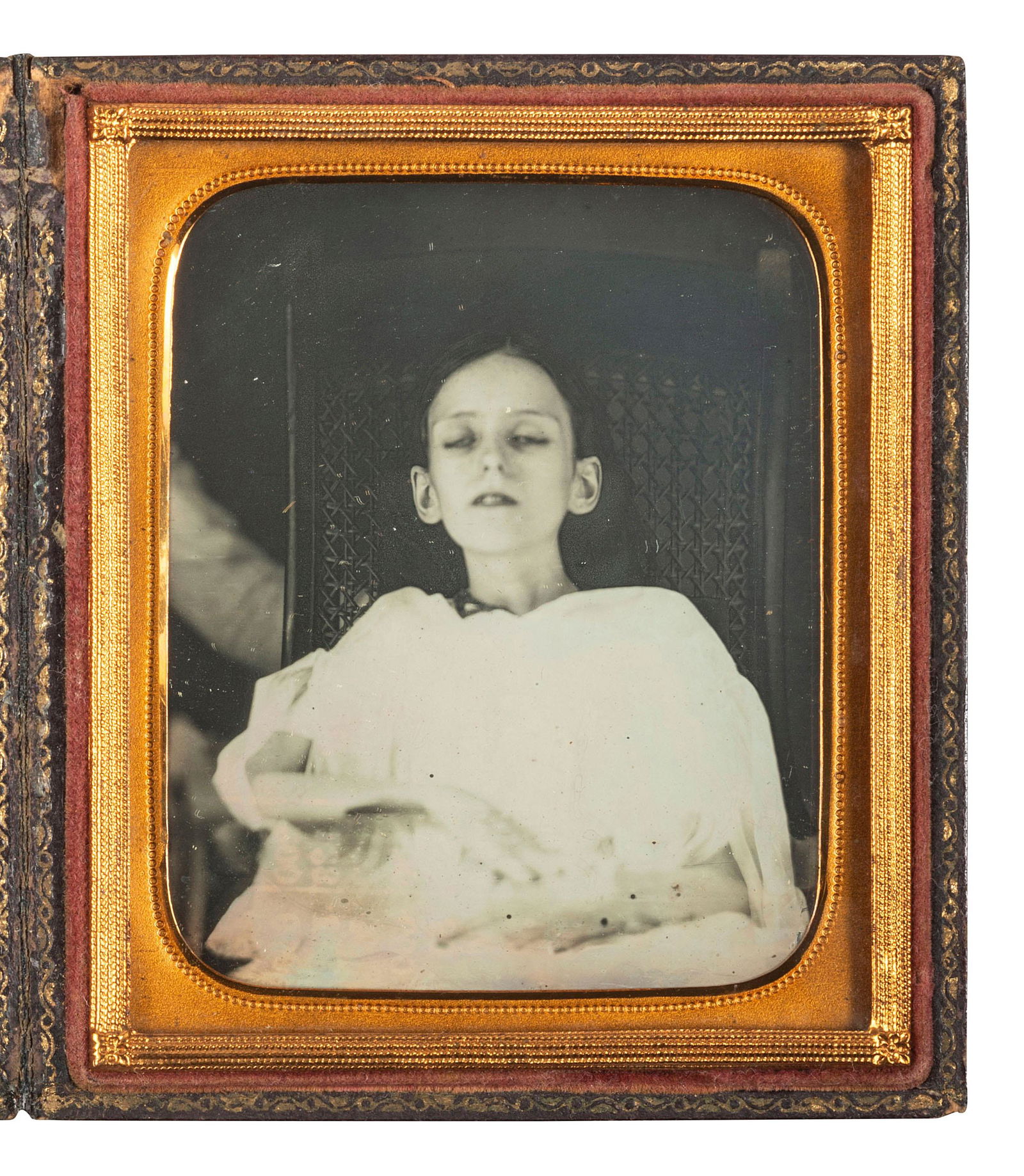 [EARLY PHOTOGRAPHY]. Sixth plate postmortem daguerreotype of a child sitting in a chair. (1 of 2)
