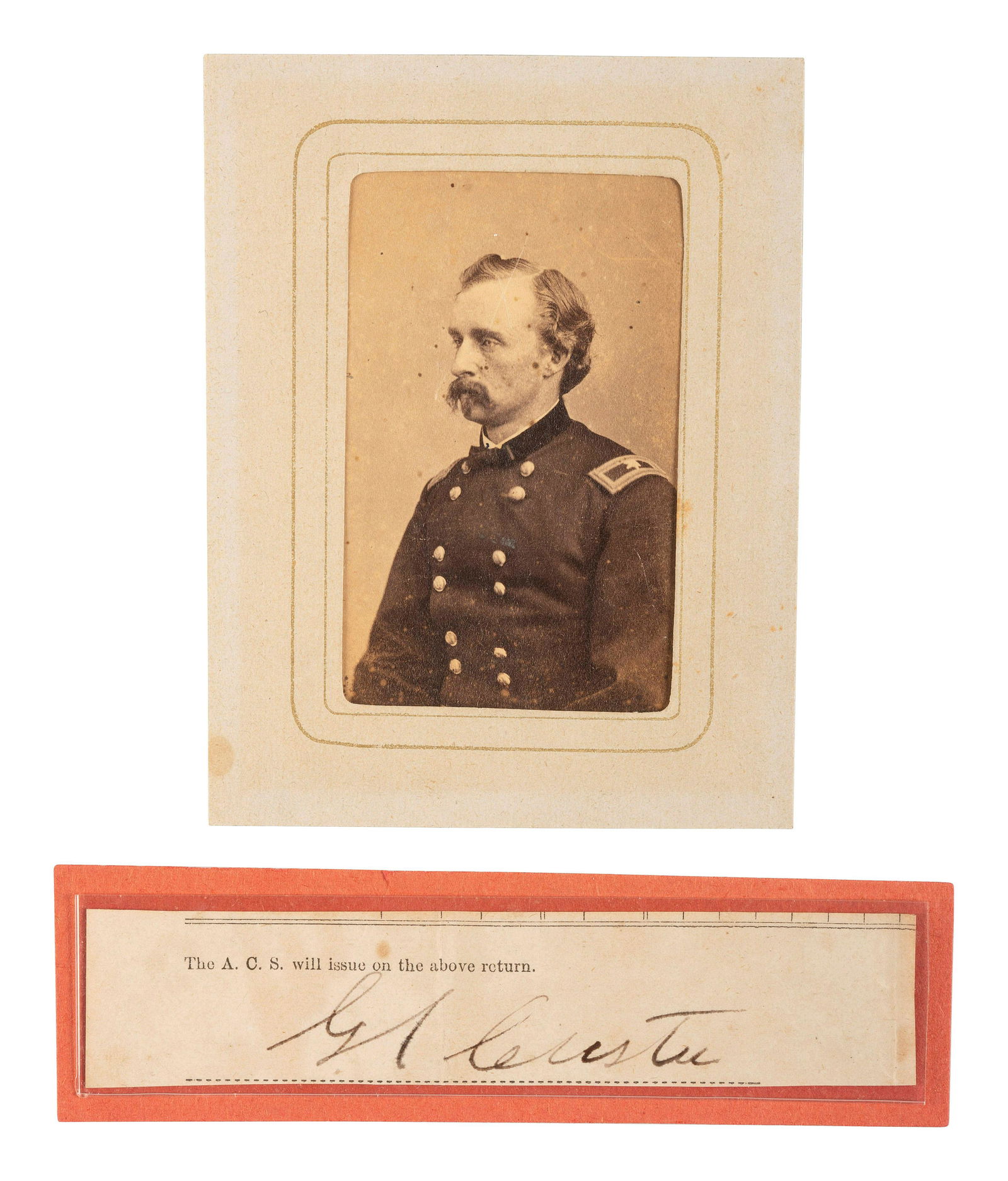 CUSTER, George A. (1839-1876). A group of 3 items, incl. photographs and cut signature ("G.A. (1 of 4)
