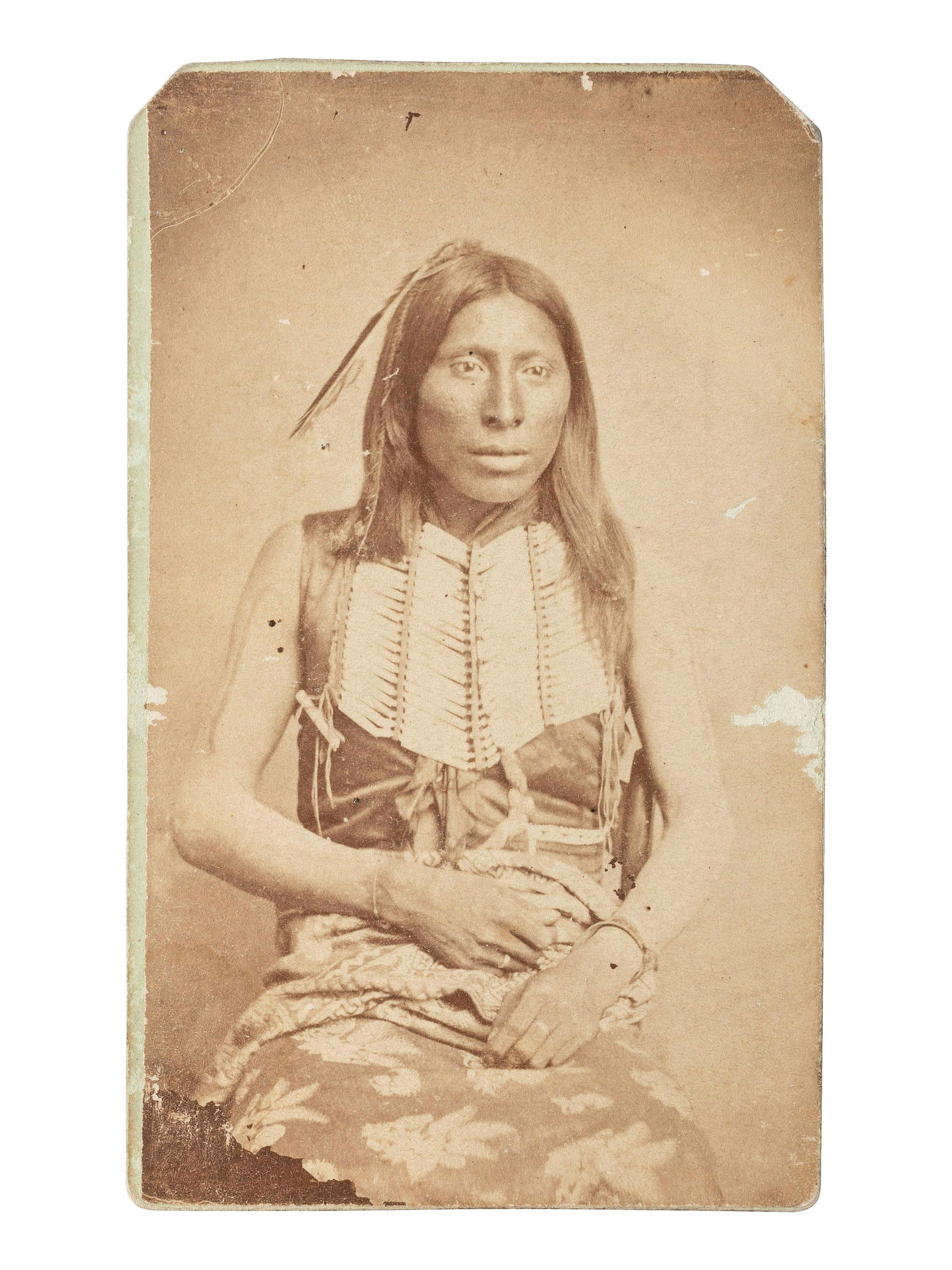 [NATIVE AMERICANS]. BLISS, W.P., photographer. CDV of Southern Arapaho man called "Buffalo Eater." (1 of 2)
