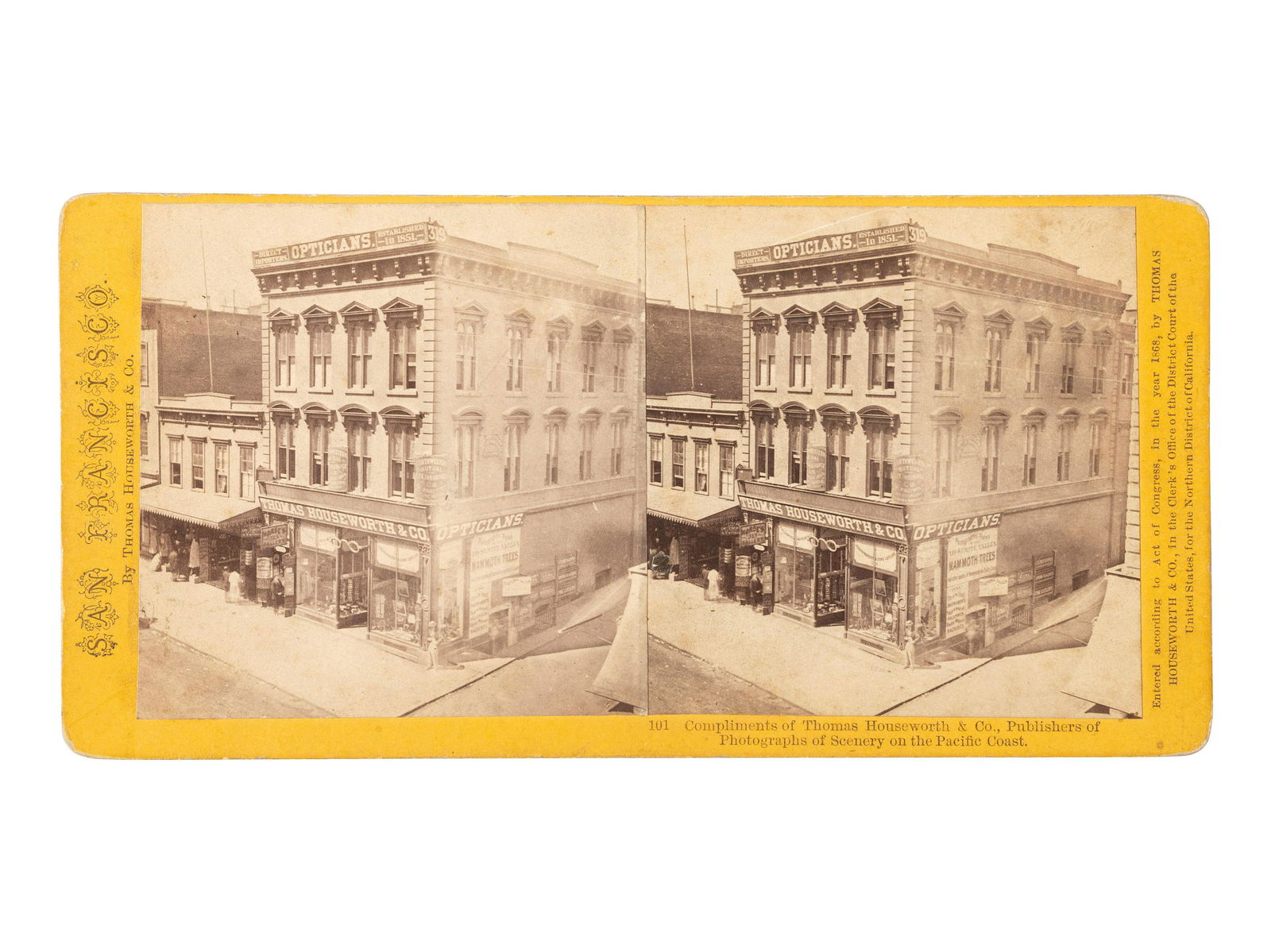 [WESTERN AMERICANA]. HOUSEWORTH, Thomas (1828-1915), photographer. Compliments of Thomas Houseworth (1 of 2)