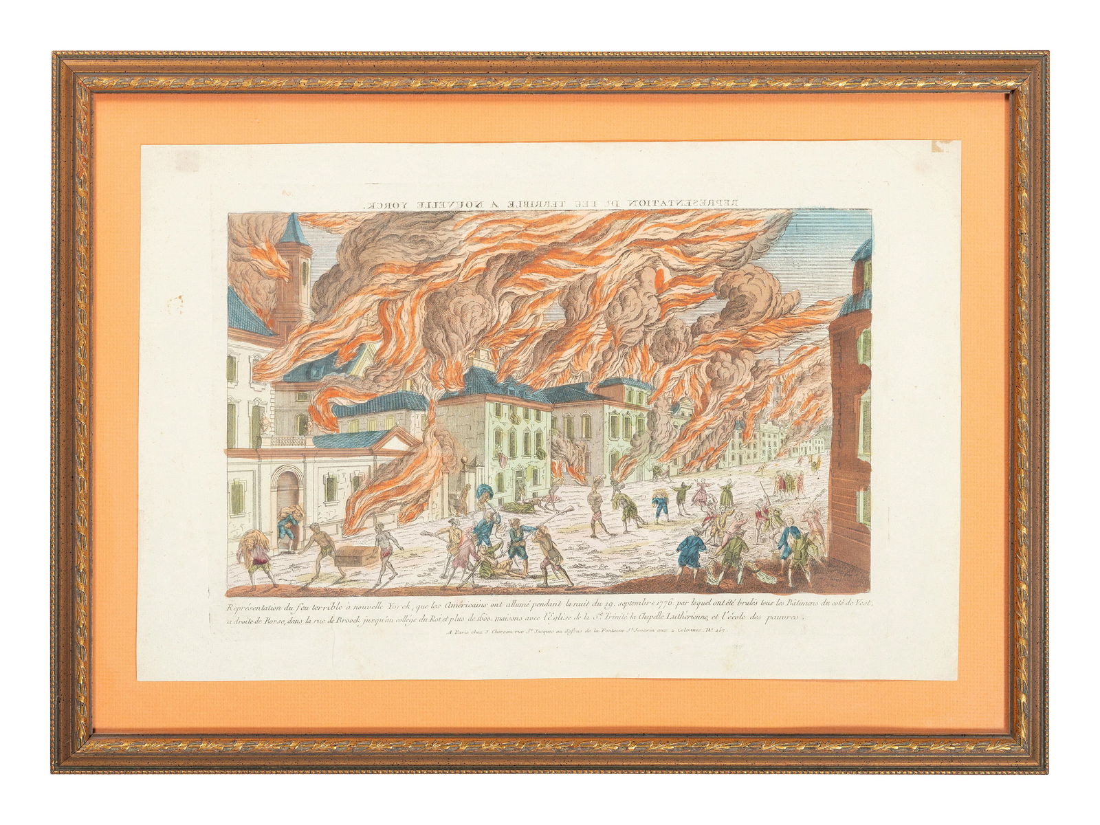 [REVOLUTIONARY WAR]. CHEREAU, J. Representation de feu terrible a Nouvelle Yorck.  (1 of 2)