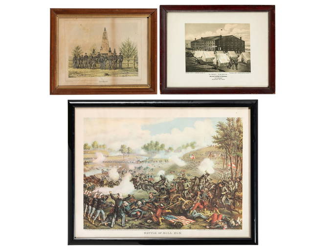 [civil War]. A Group Of 3 Lithographs Featuring Civil War Subject