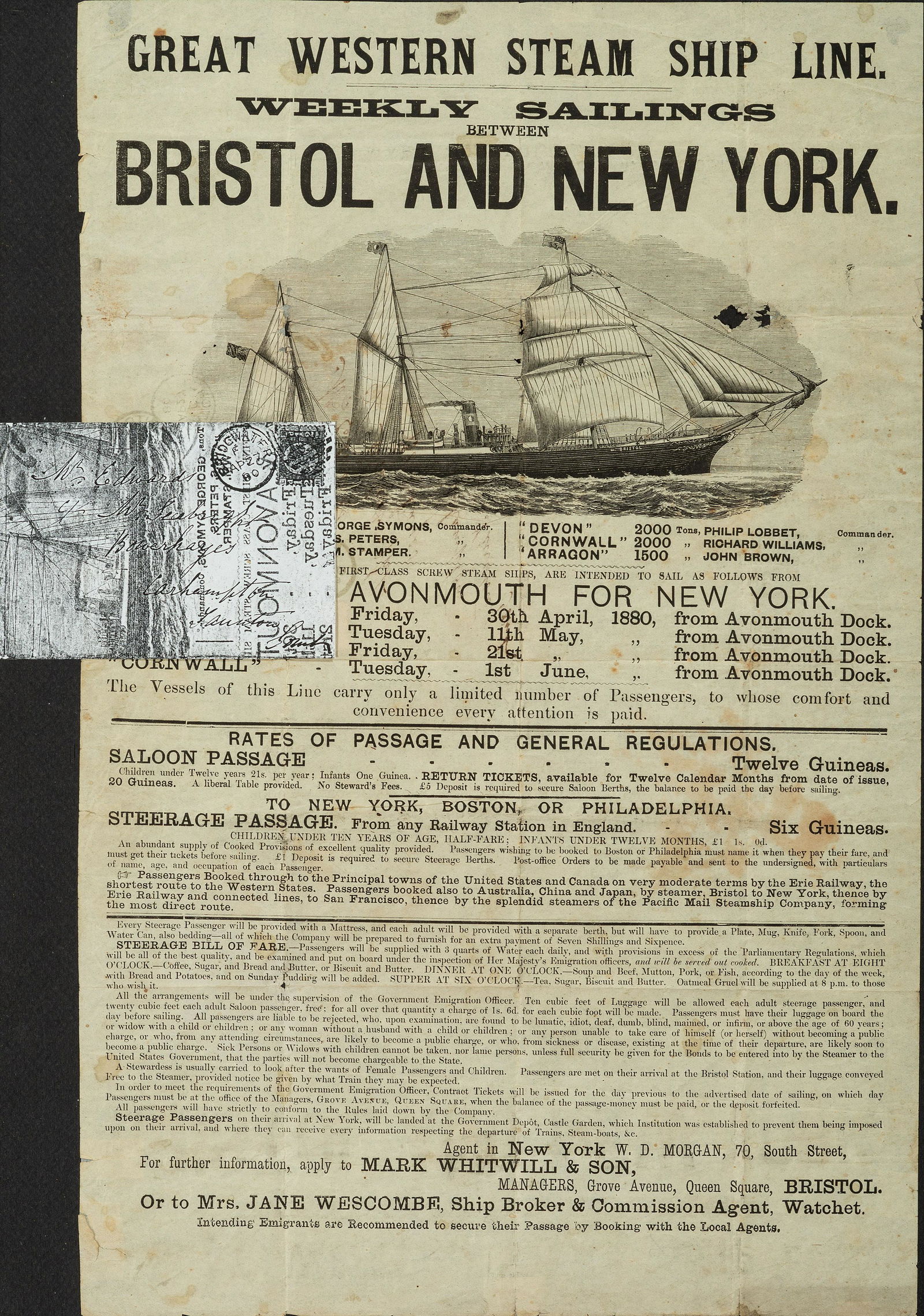 [TRANSPORTATION]. Weekly Sailing between Bristol and New York. [Bristol, England]: N.p., 1880.  (1 of 1)