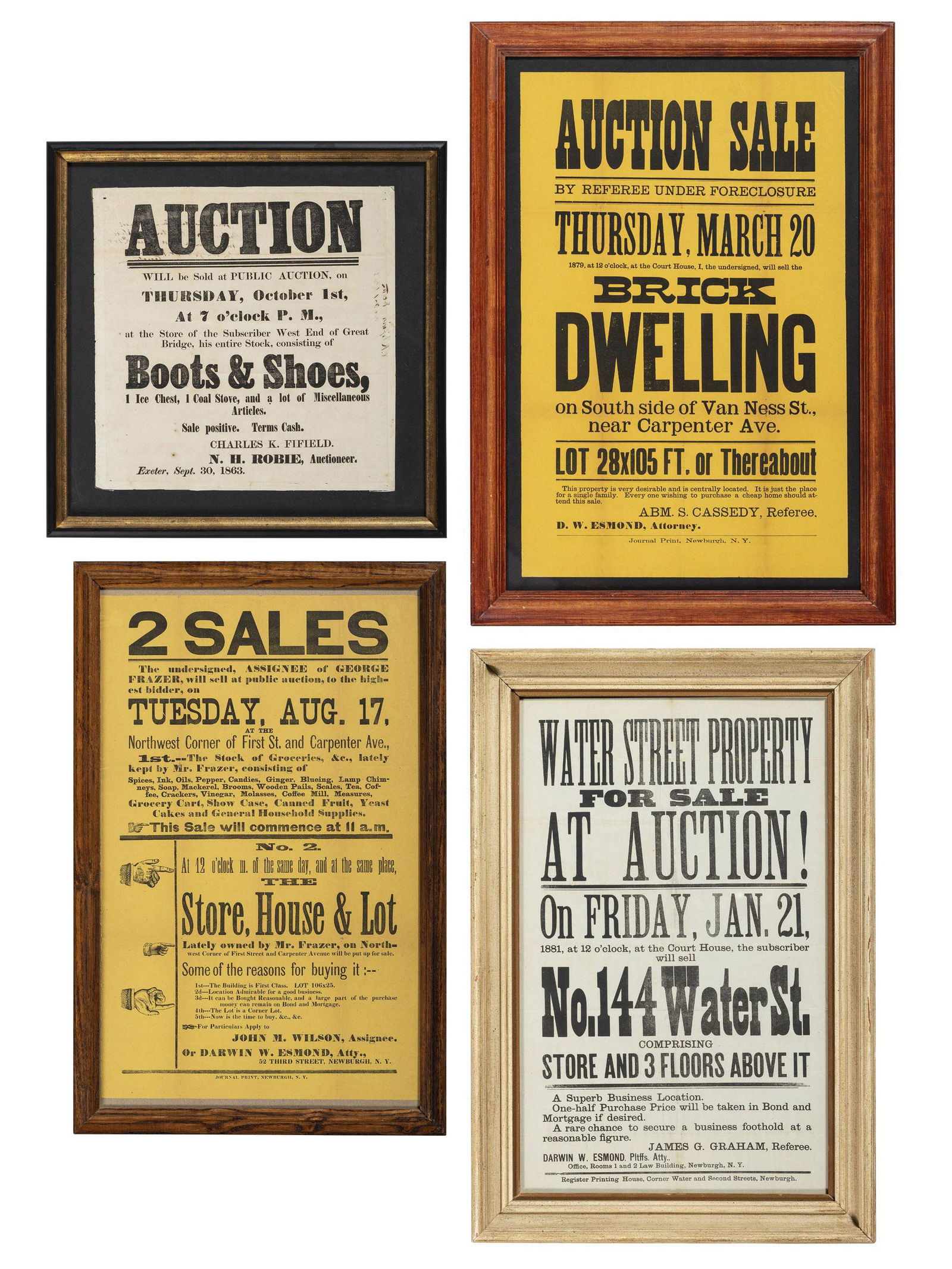 [ADVERTISING] -- [AUCTIONS]. A group of 4 broadsides promoting auctions of various properties and (1 of 4)