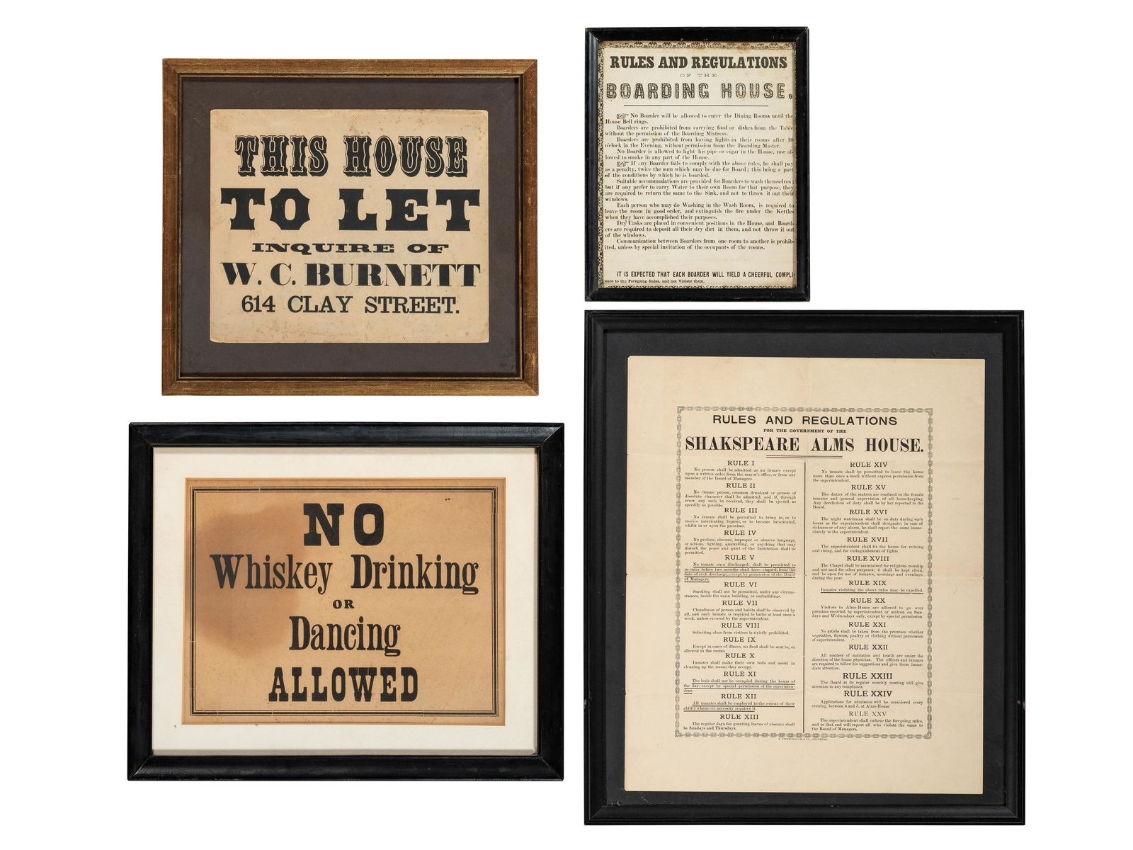 [RULES & REGULATIONS] -- [LODGING]. A group of 4 broadsides outlining rules and regulations and (1 of 5)