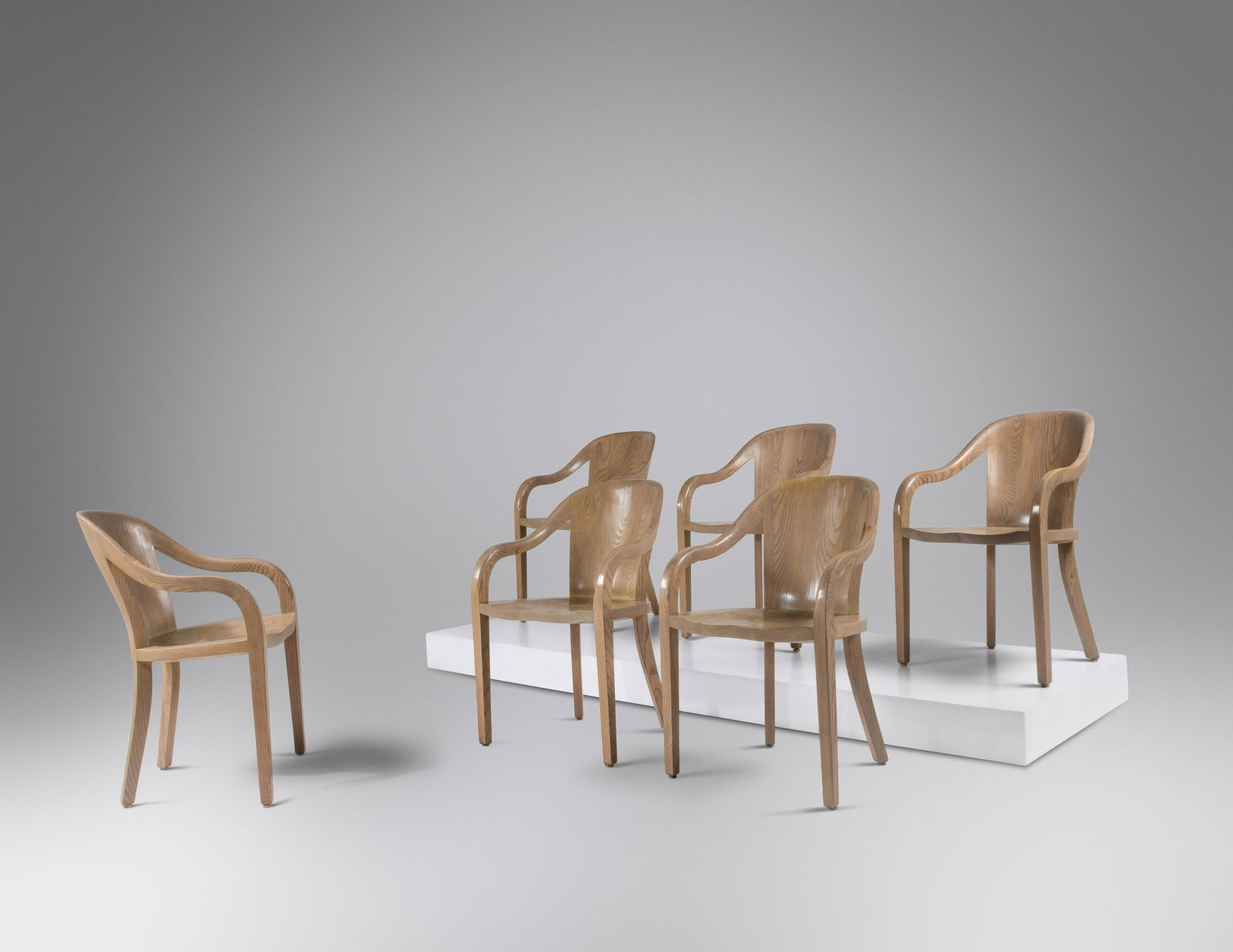 Ward Bennett (1917-2003) Set of Six University Chairs, 1971 designed for the Lyndon B Johnson: Ward Bennett (1917-2003) Set of Six University Chairs, 1971 designed for the Lyndon B Johnson Library and Museum Brickel Associates, USA ash with manufacturer's plaque H 33 x W 22 1/2 x D 20 inches