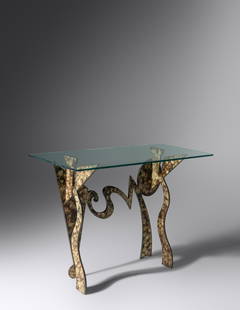 Pucci De Rossi (1947-2013) Console Table, c. 1980 H. Dolin Stuart, USA: Pucci De Rossi (1947-2013) Console Table, c. 1980 H. Dolin Stuart, USA steel, glass with manufacturer's signature H 36 x W 47 x D 23 inches