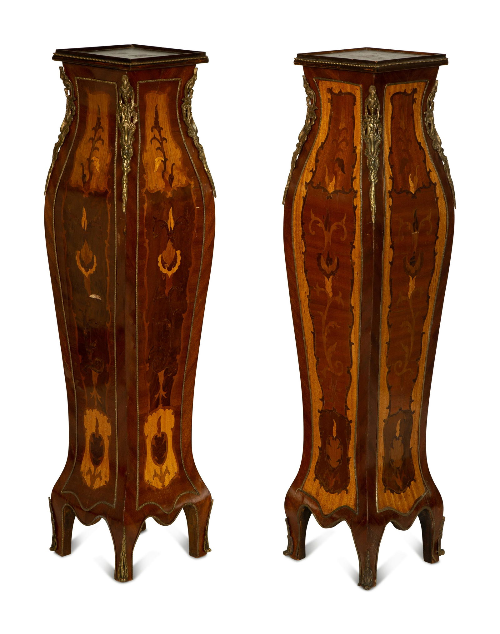 A Pair of Louis XV Style Gilt-Metal Mounted Marquetry Pedestals (1 of 5)