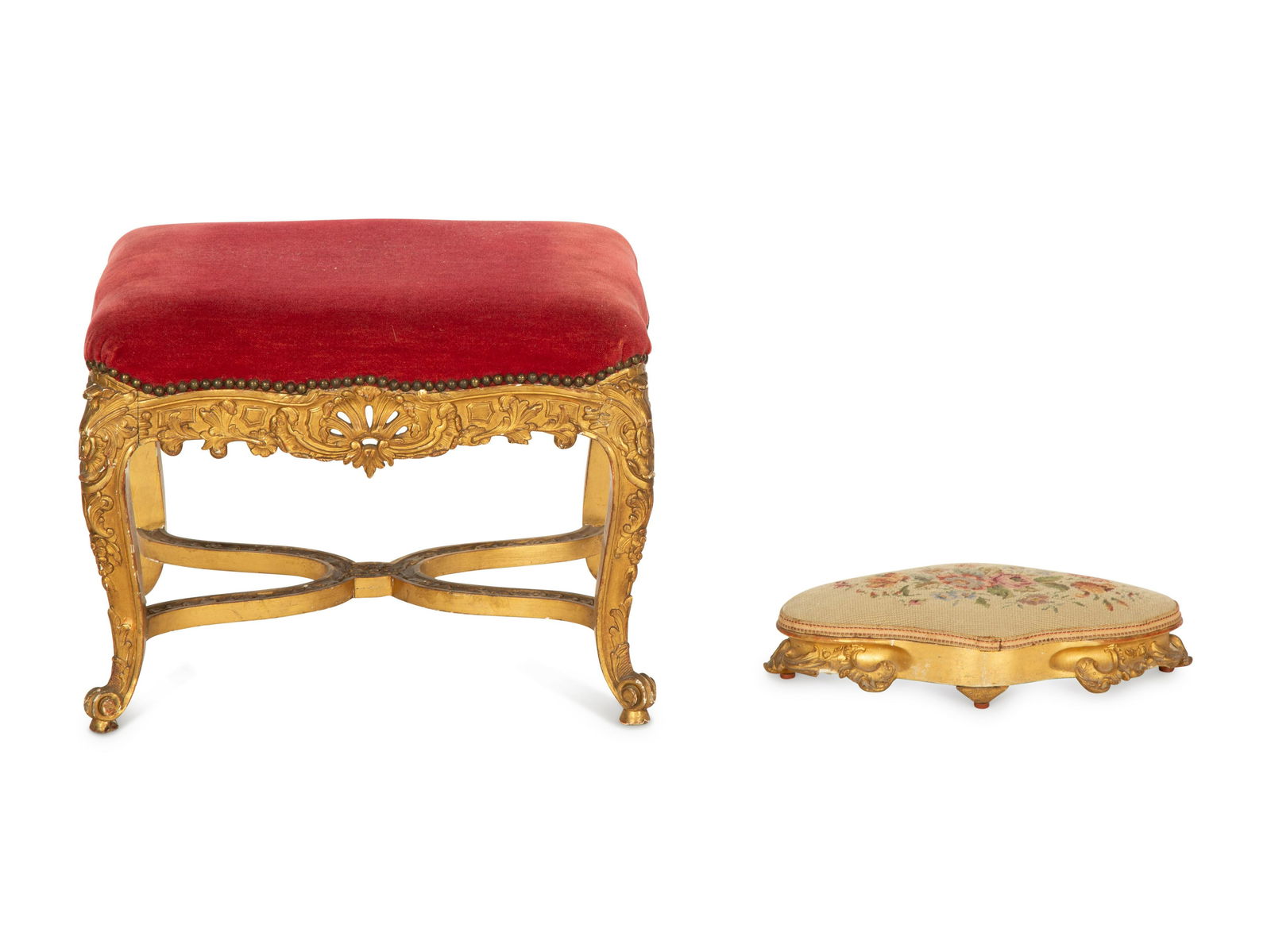 A Louis XV Giltwood Stool and an Upholstered Tabouret (1 of 4)
