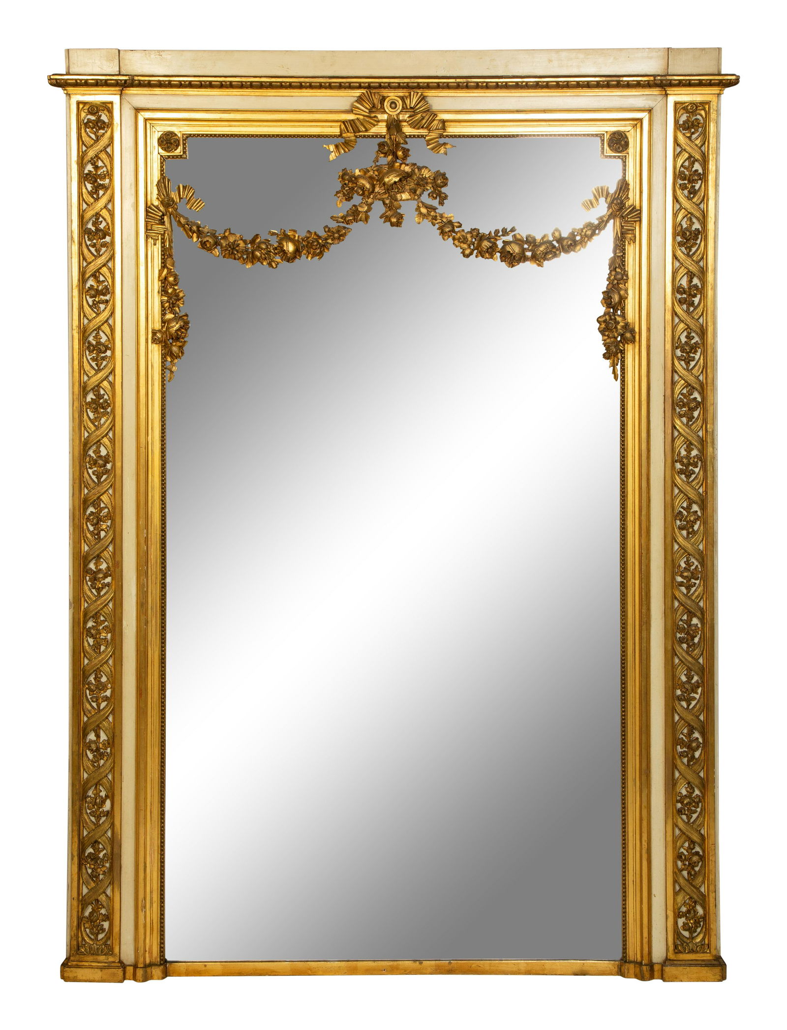 A Louis XVI Style Painted and Parcel Gilt Overmantel Mirror (1 of 3)