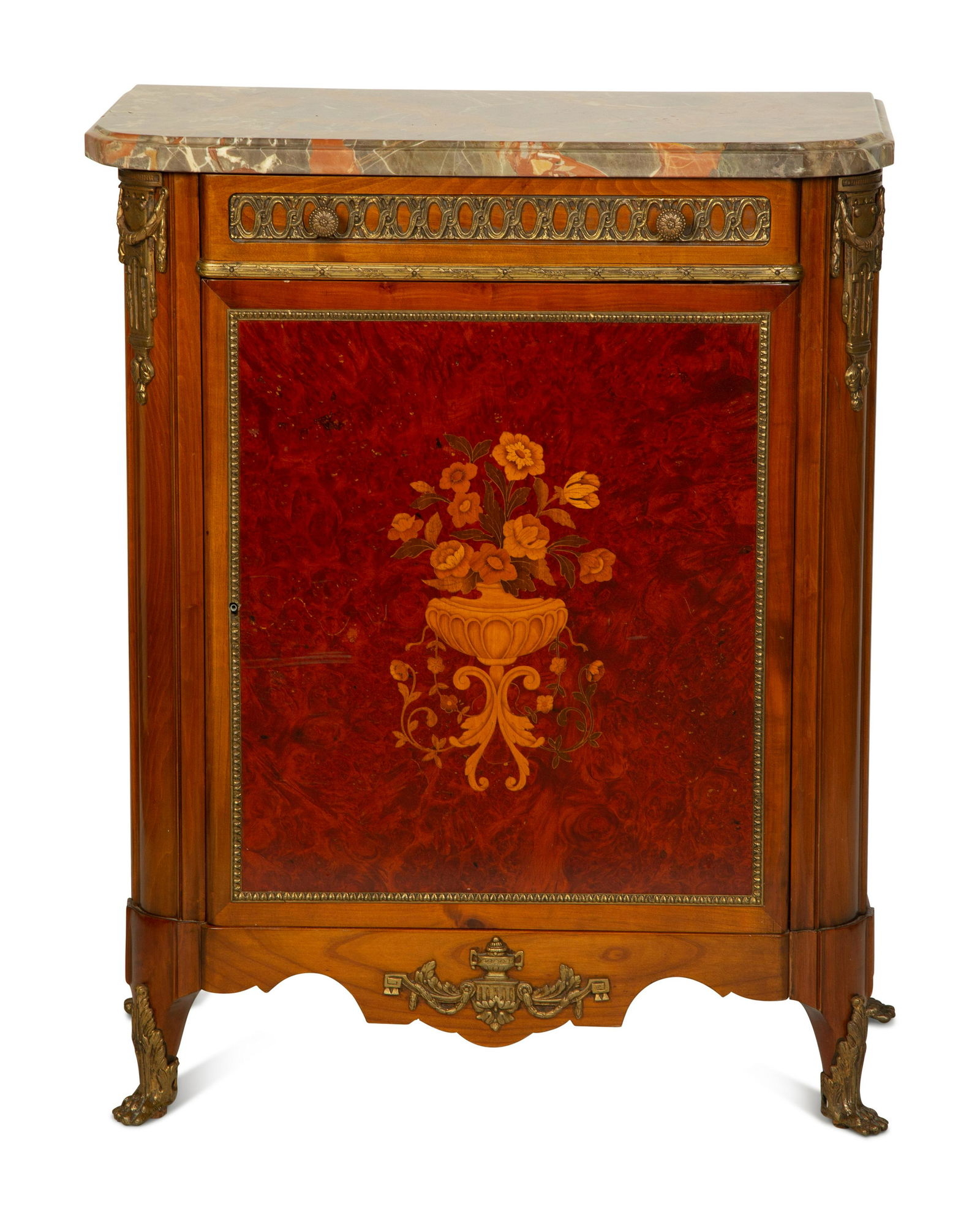 A Louis XVI Style Gilt Bronze Mounted Marquetry Marble-Top Cabinet (1 of 5)